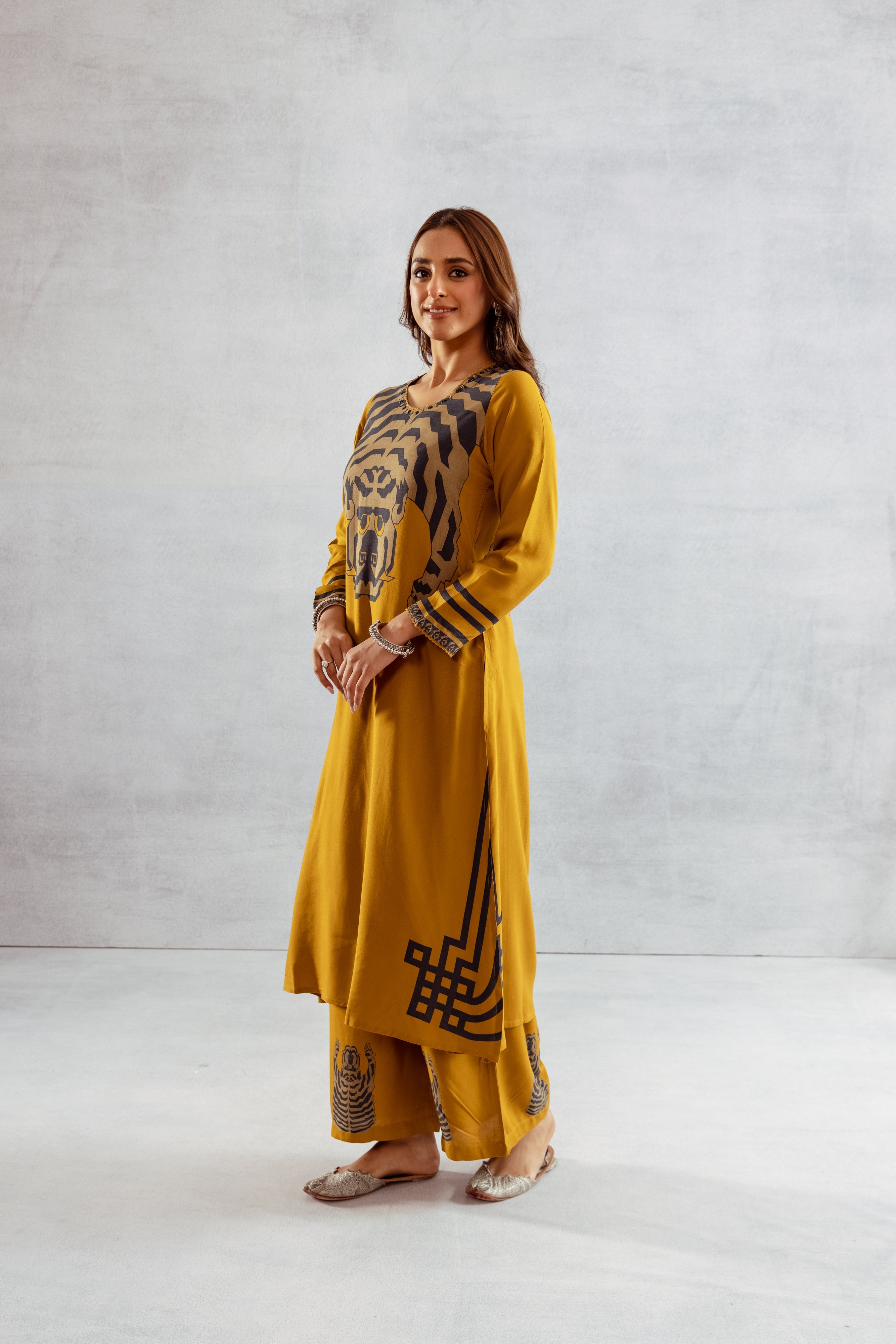 Women's Mustard Yellow German Rayon Kurta and Palazzo Set