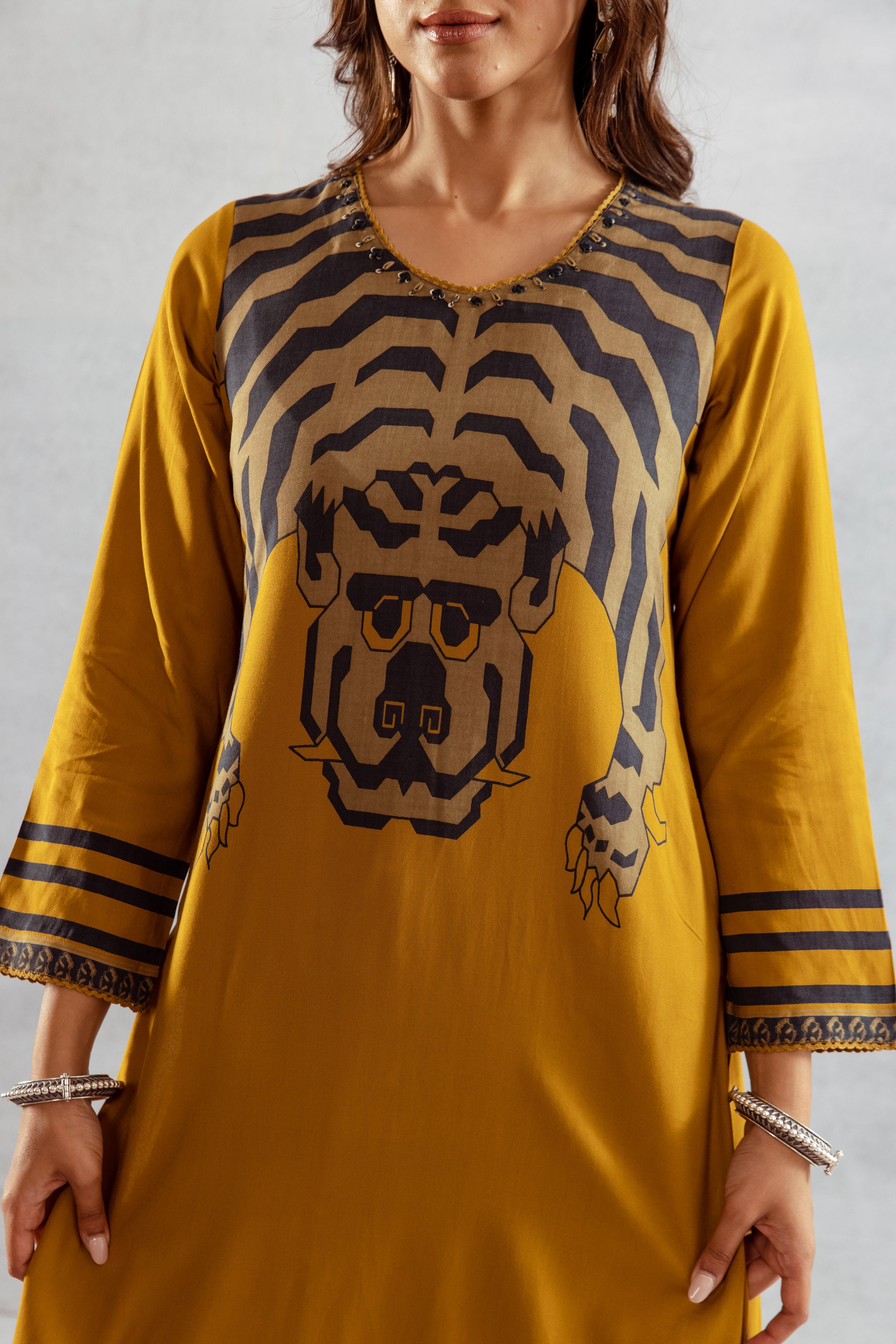 Women's Mustard Yellow German Rayon Kurta and Palazzo Set
