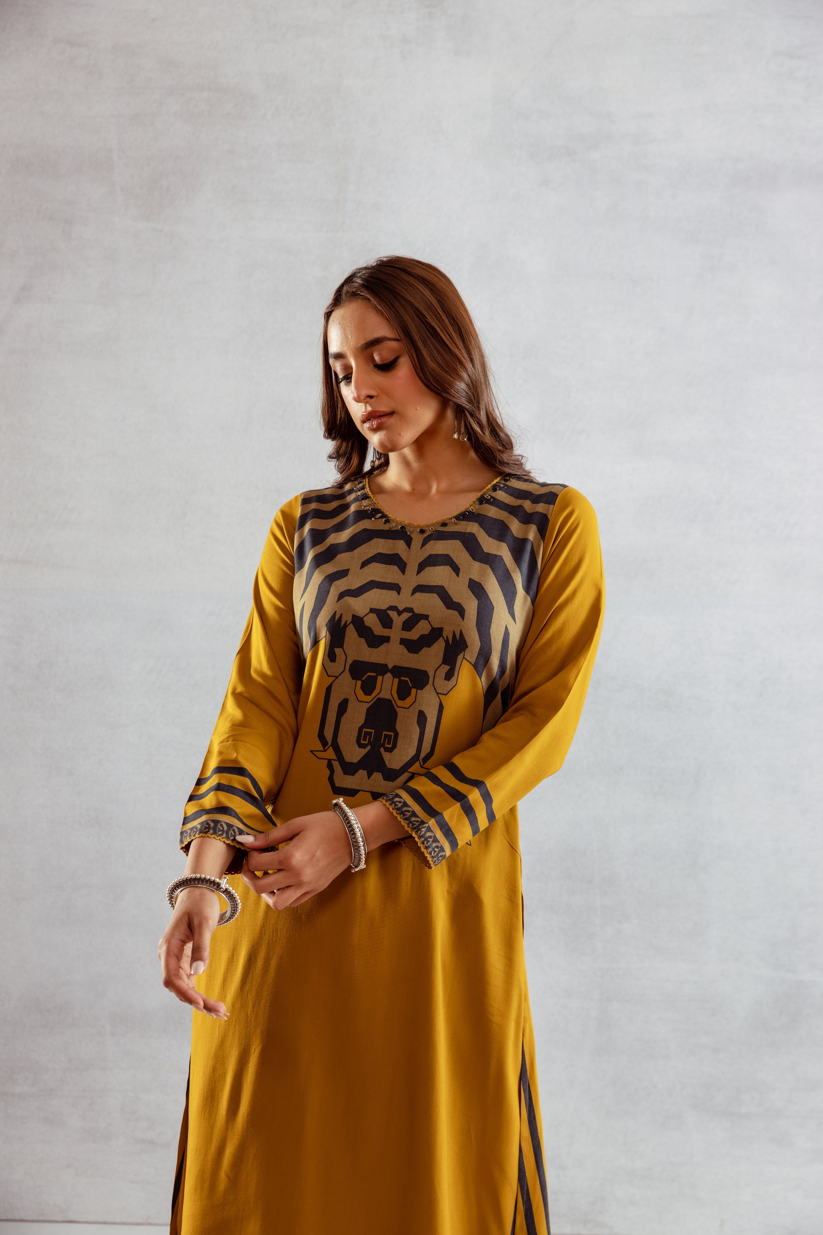 Women's Mustard Yellow German Rayon Kurta and Palazzo Set