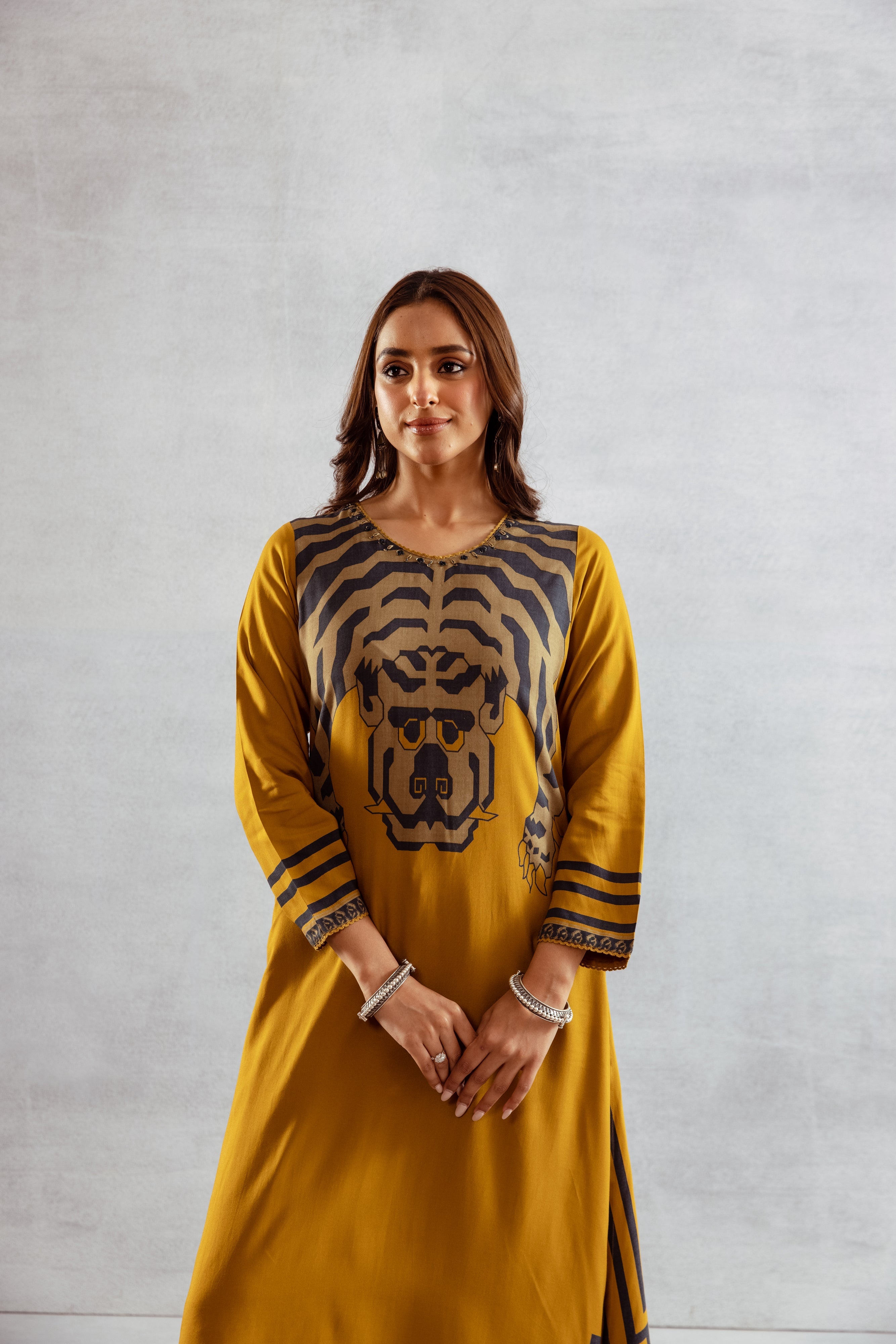 Women's Mustard Yellow German Rayon Kurta and Palazzo Set