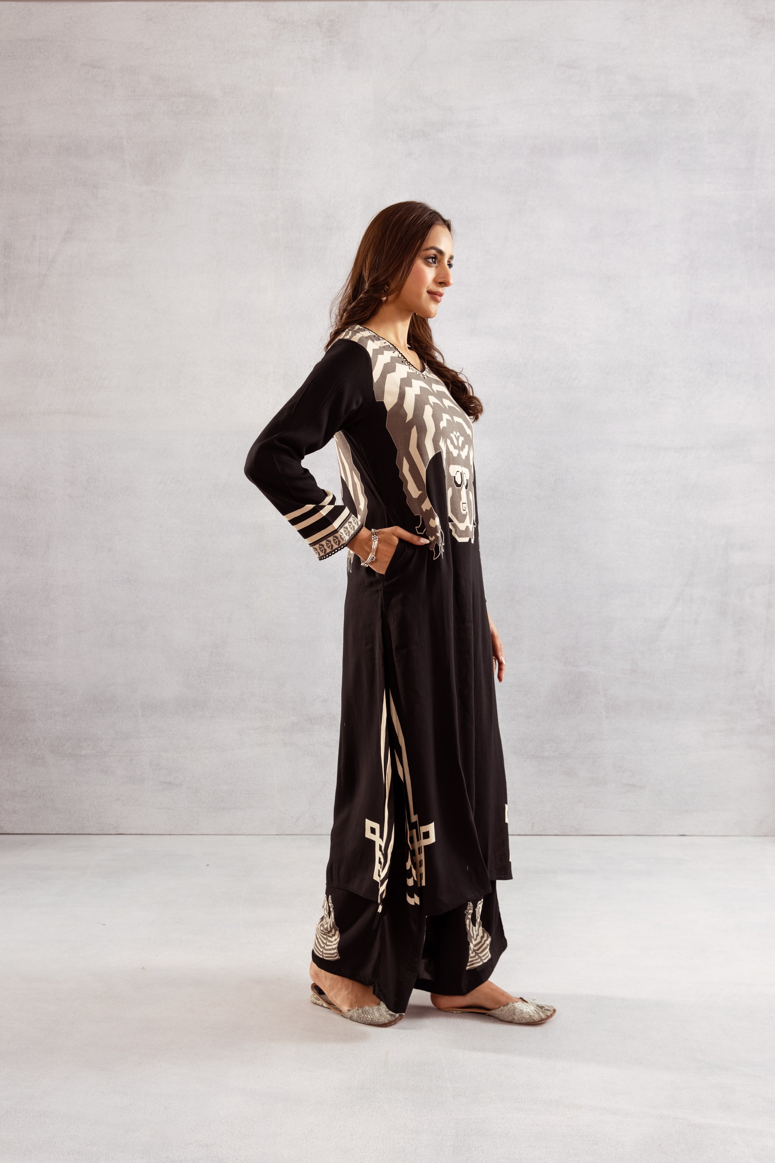 Women's Black::Grey German Rayon Kurta and Palazzo Set
