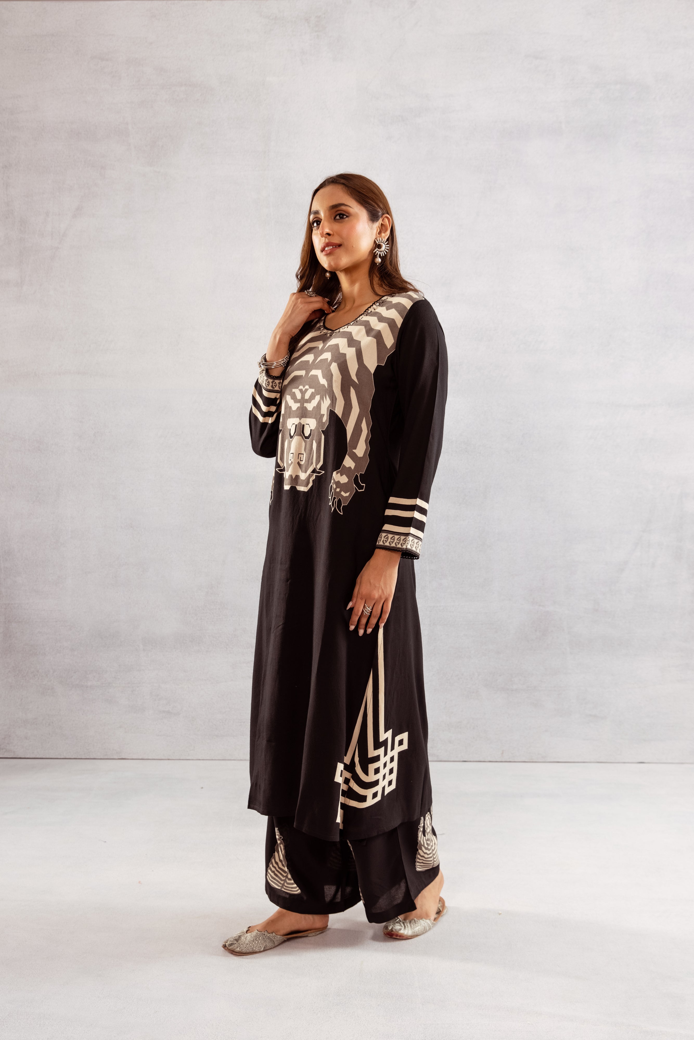 Women's Black::Grey German Rayon Kurta and Palazzo Set