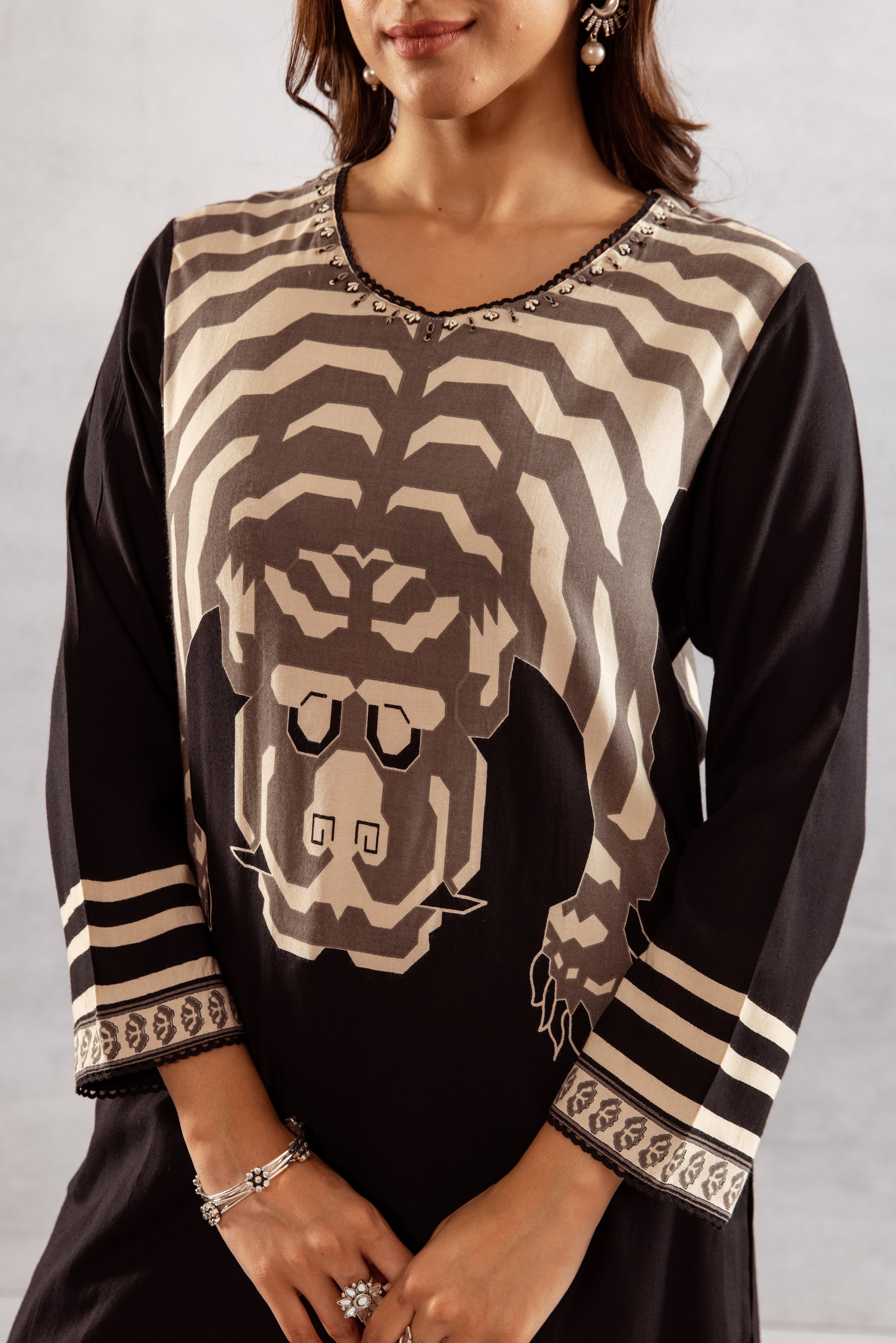 Women's Black::Grey German Rayon Kurta and Palazzo Set