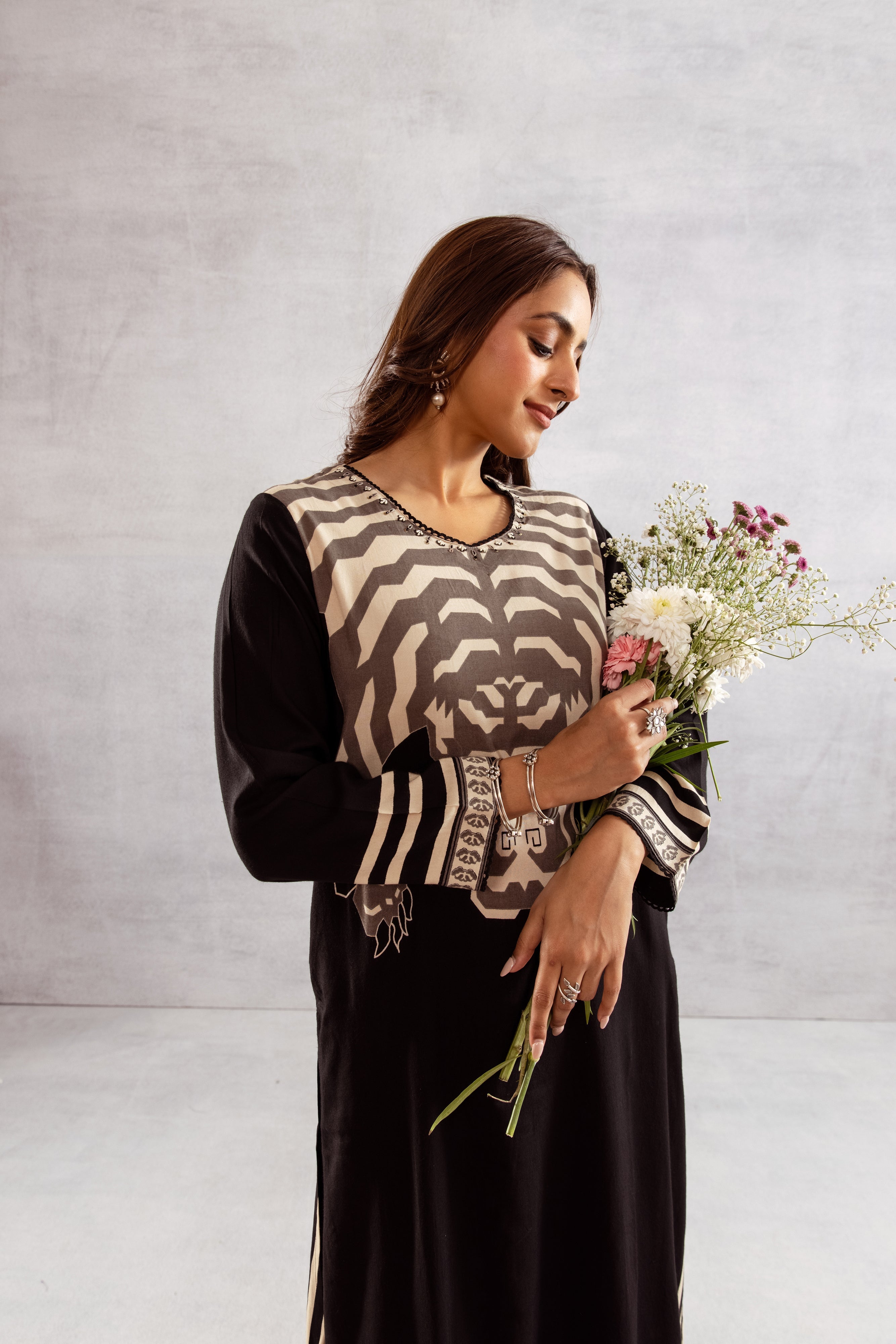 Women's Black::Grey German Rayon Kurta and Palazzo Set