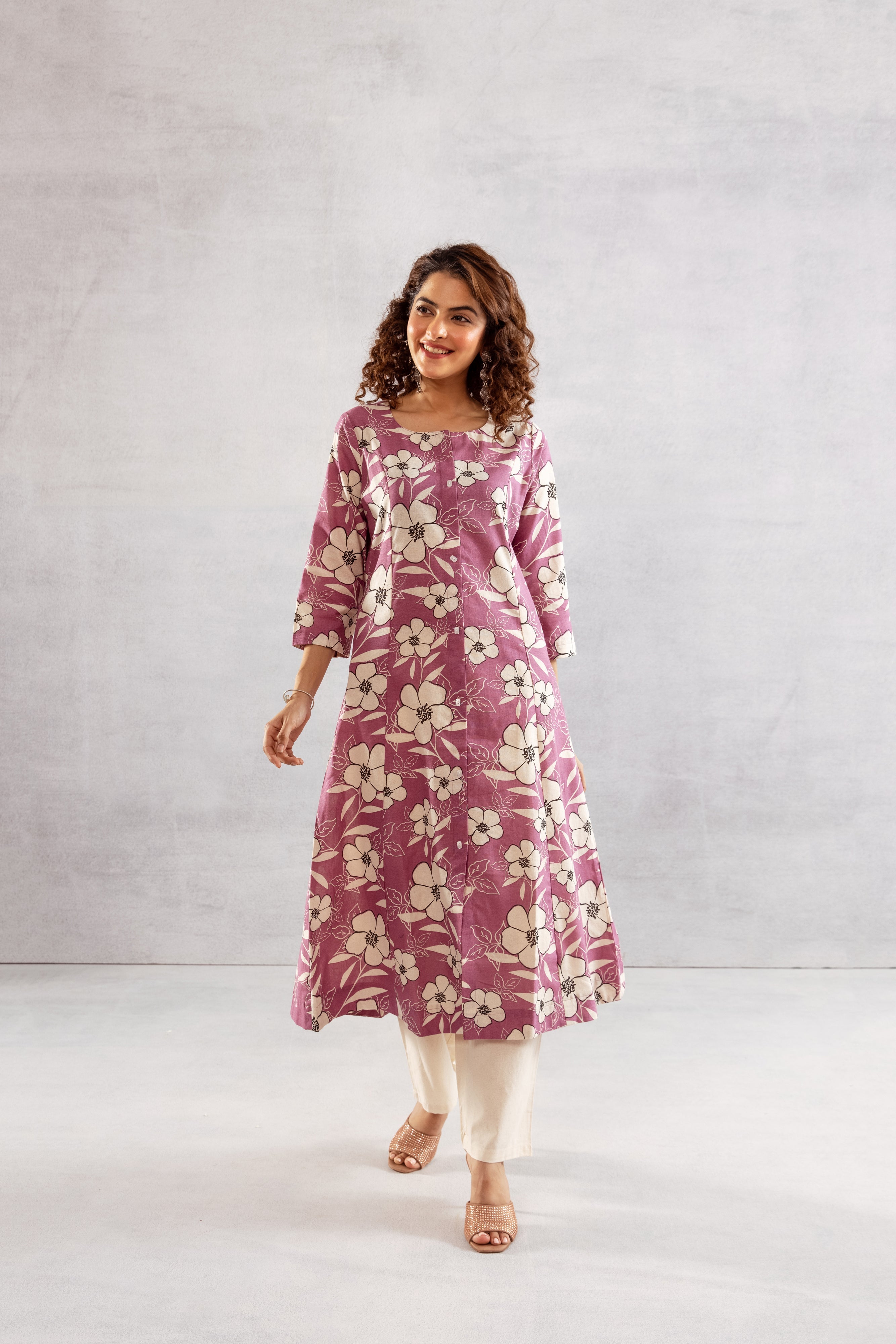 Women's Pink Cotton Flex Kurta and Pant Set