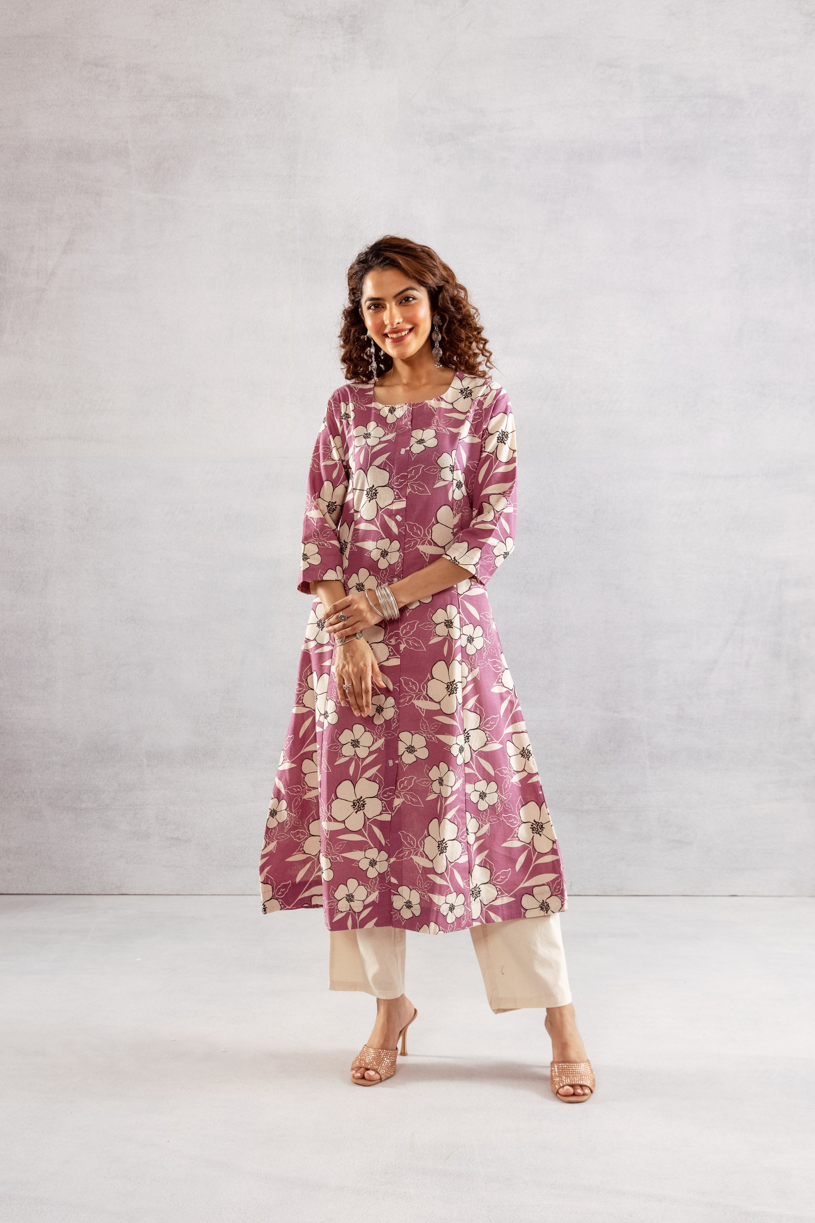 Women's Pink Cotton Flex Kurta and Pant Set