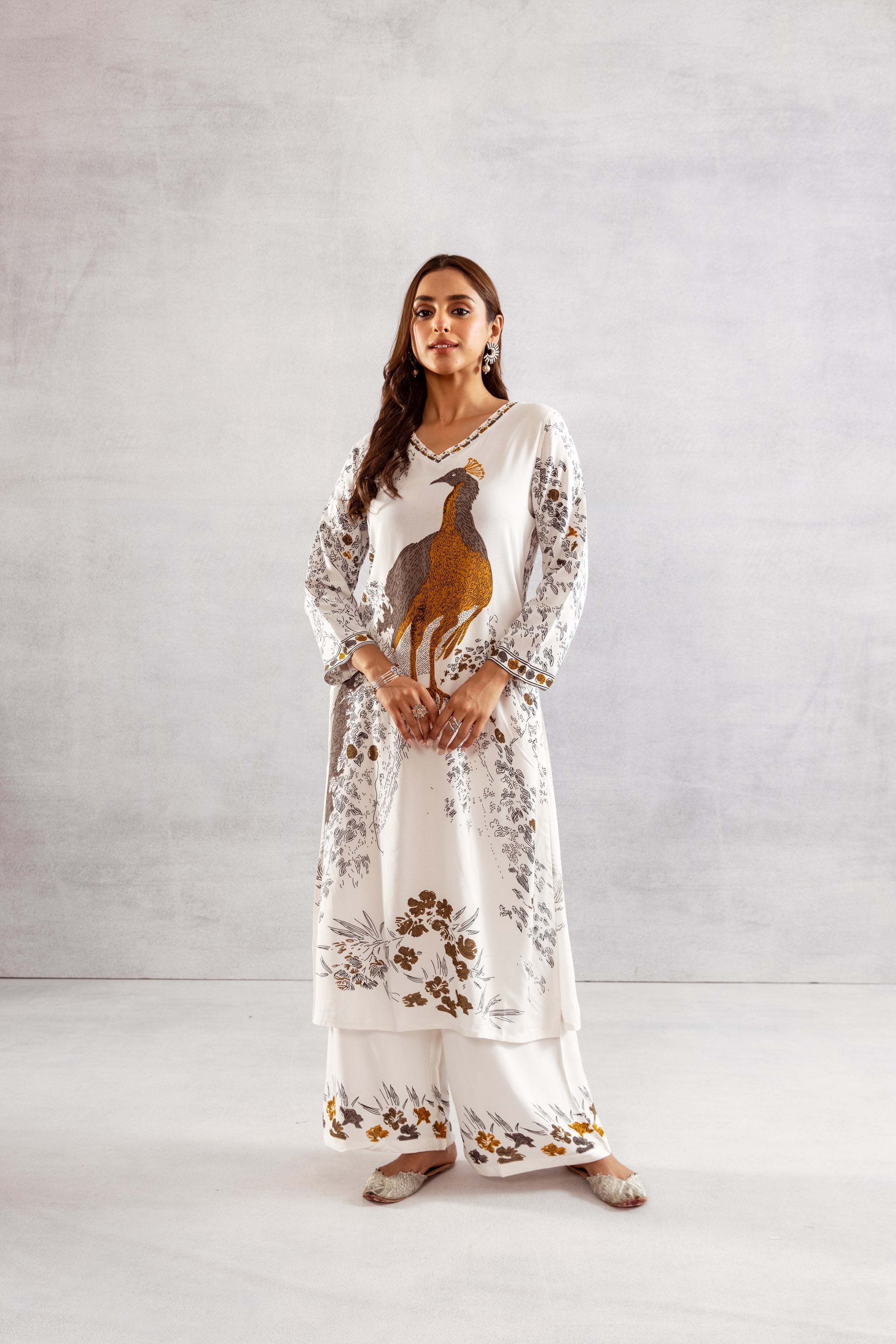 Women's White German Rayon Kurta and Palazzo Set