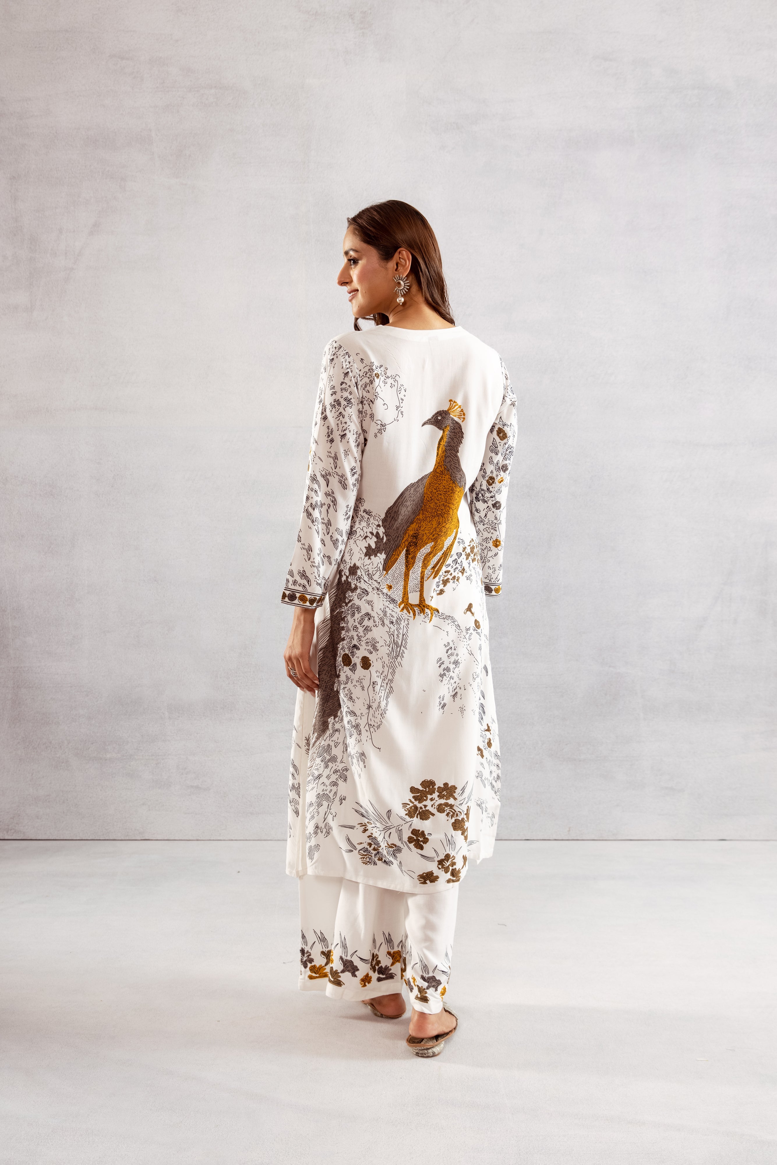 Women's White German Rayon Kurta and Palazzo Set