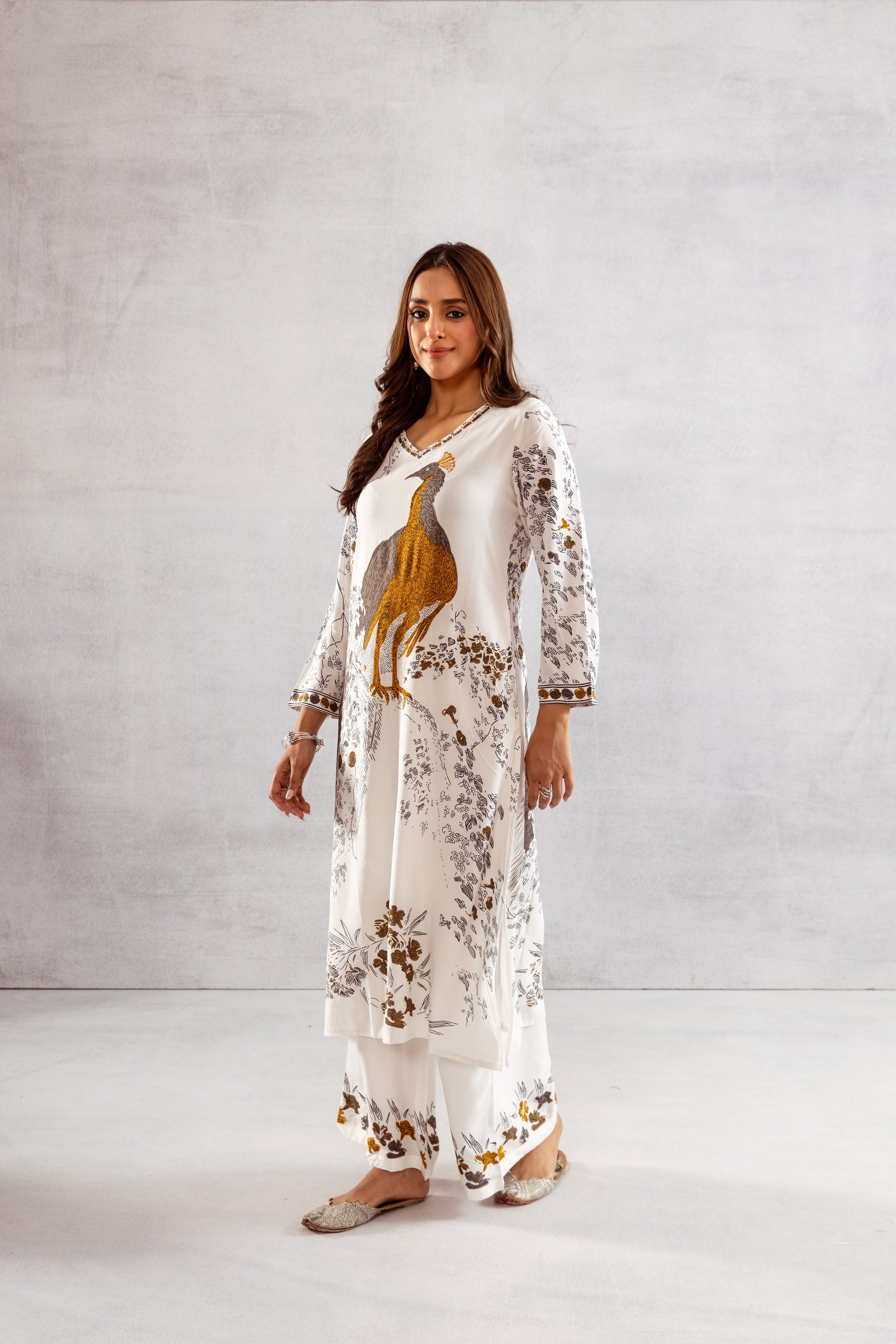Women's White German Rayon Kurta and Palazzo Set