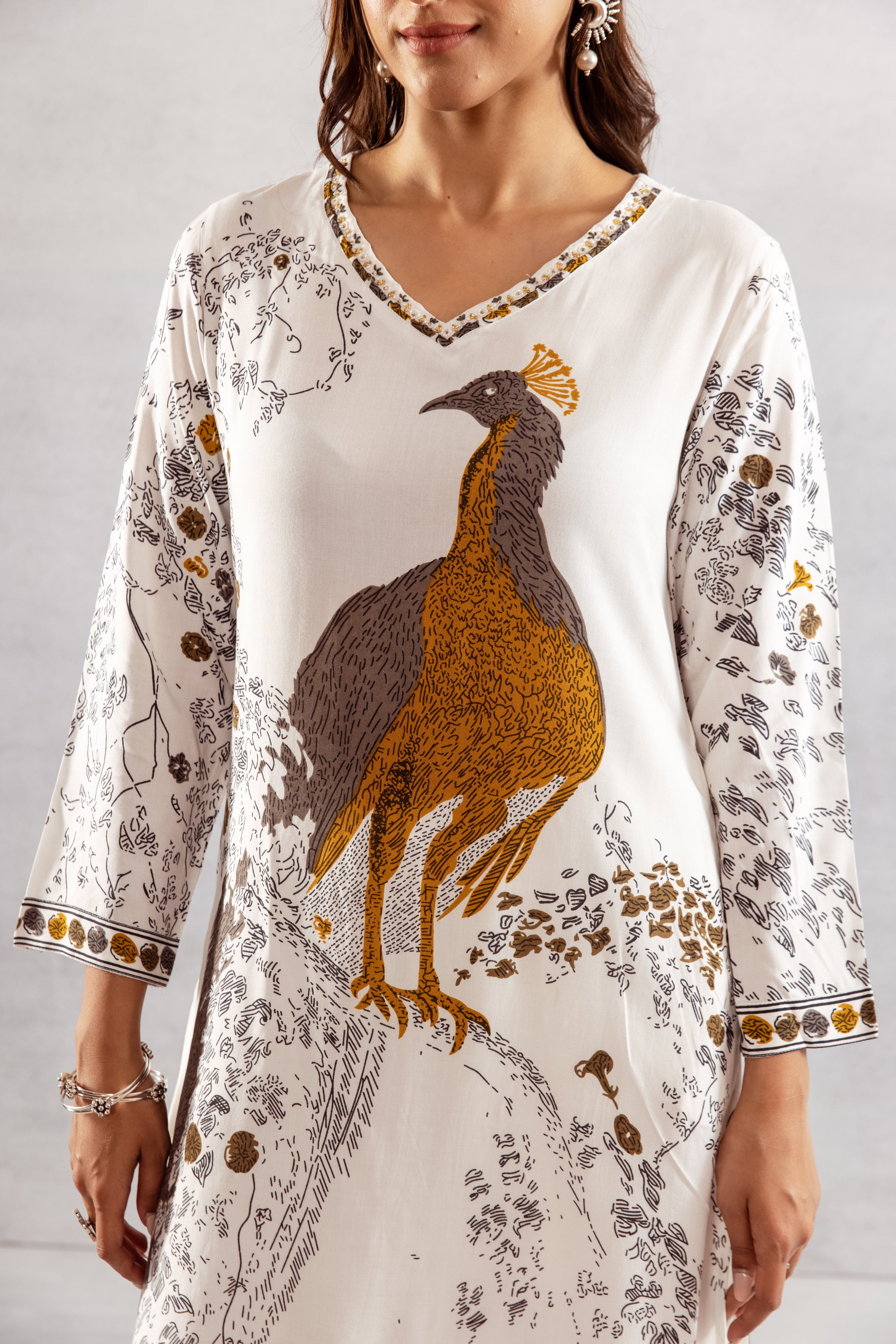 Women's White German Rayon Kurta and Palazzo Set