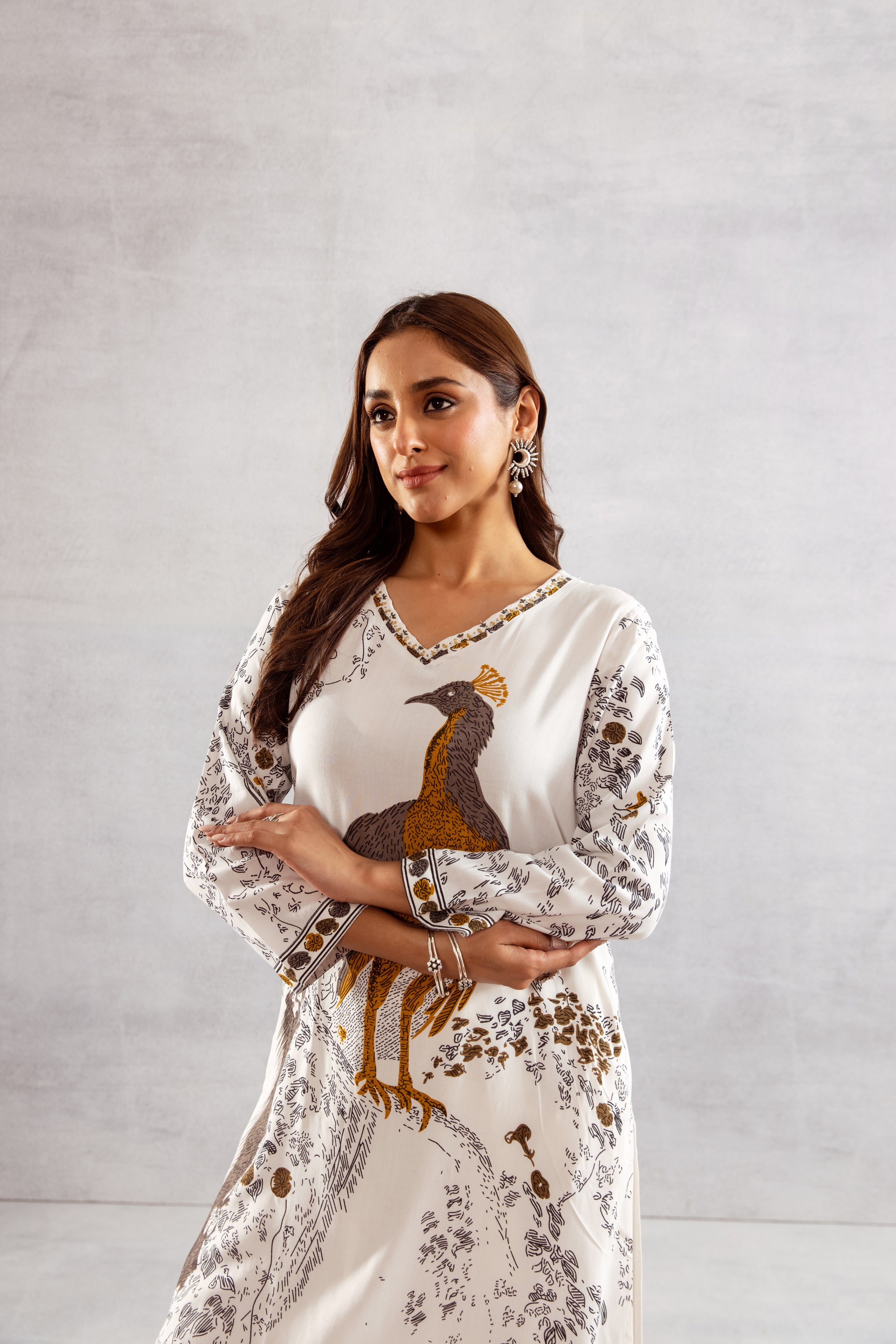 Women's White German Rayon Kurta and Palazzo Set