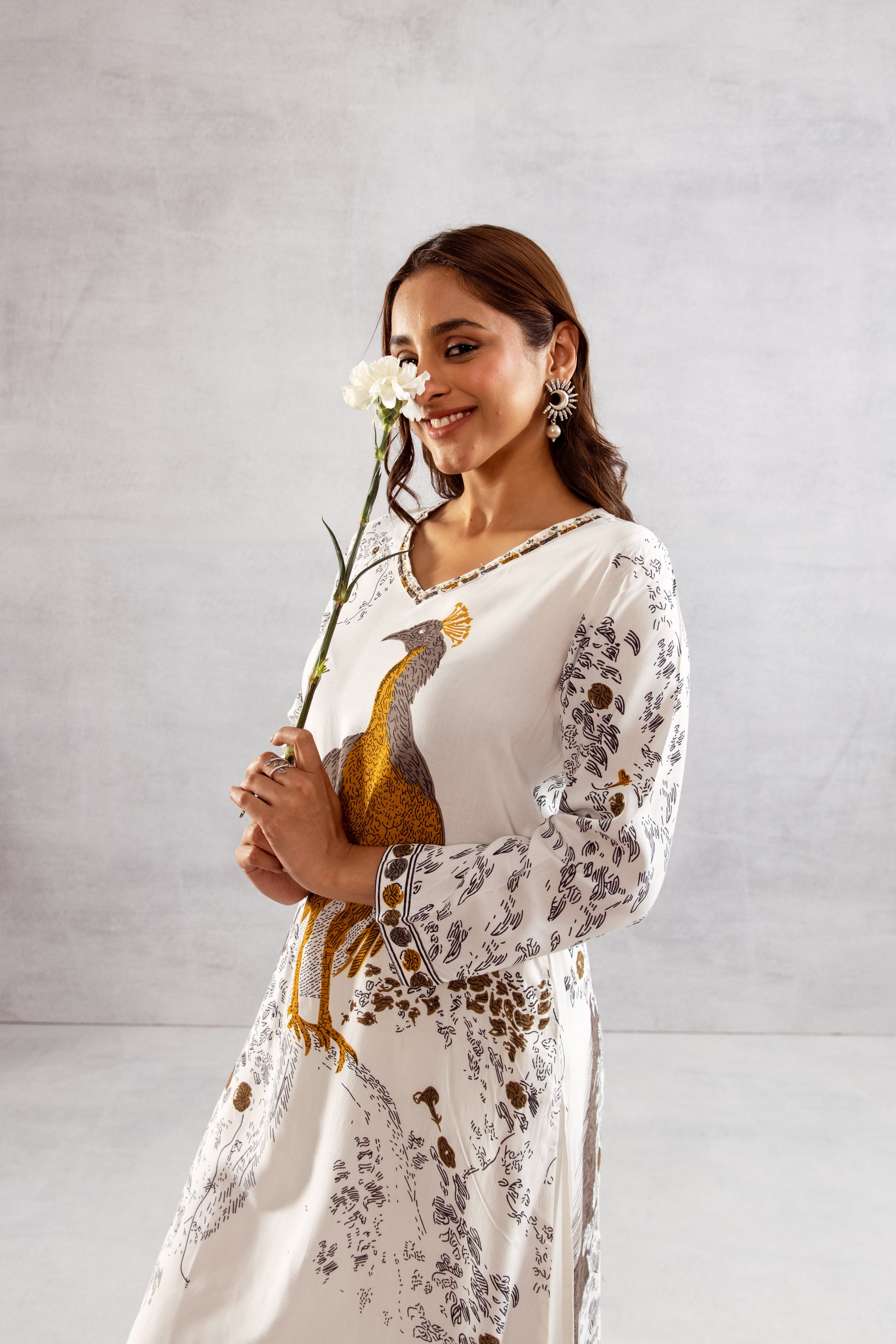 Women's White German Rayon Kurta and Palazzo Set