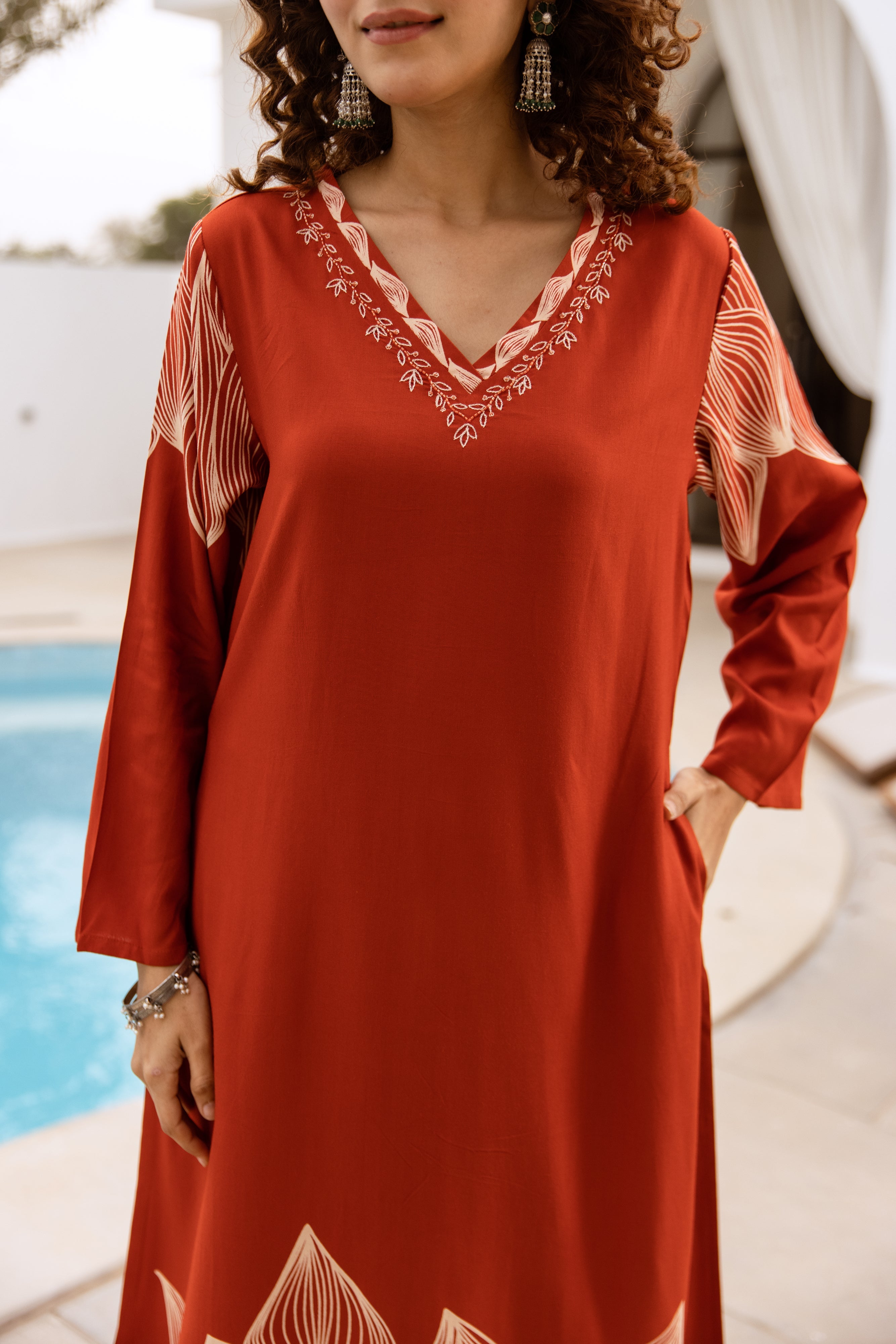 Women's Rust German Rayon Kurta and Palazzo Set