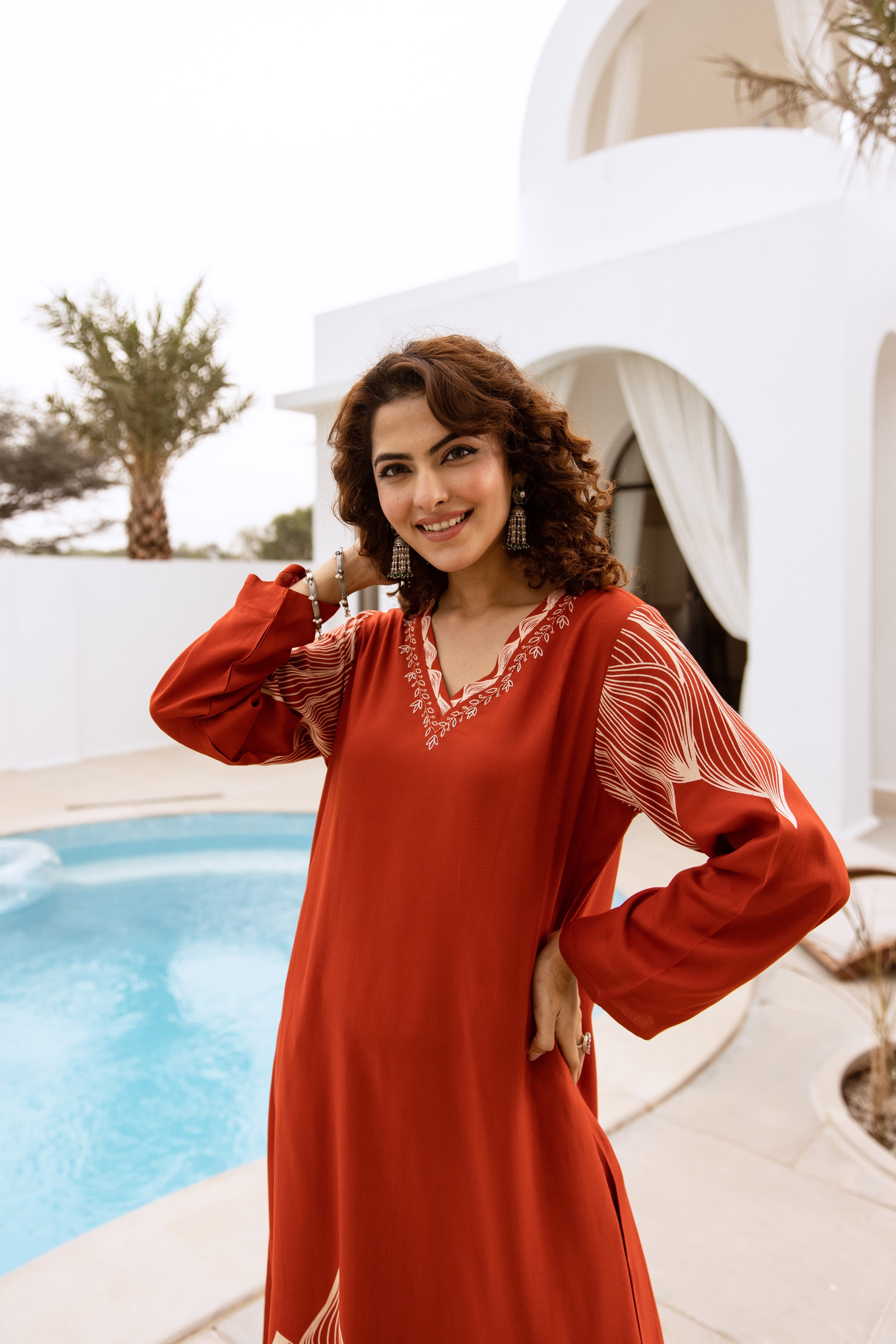 Women's Rust German Rayon Kurta and Palazzo Set