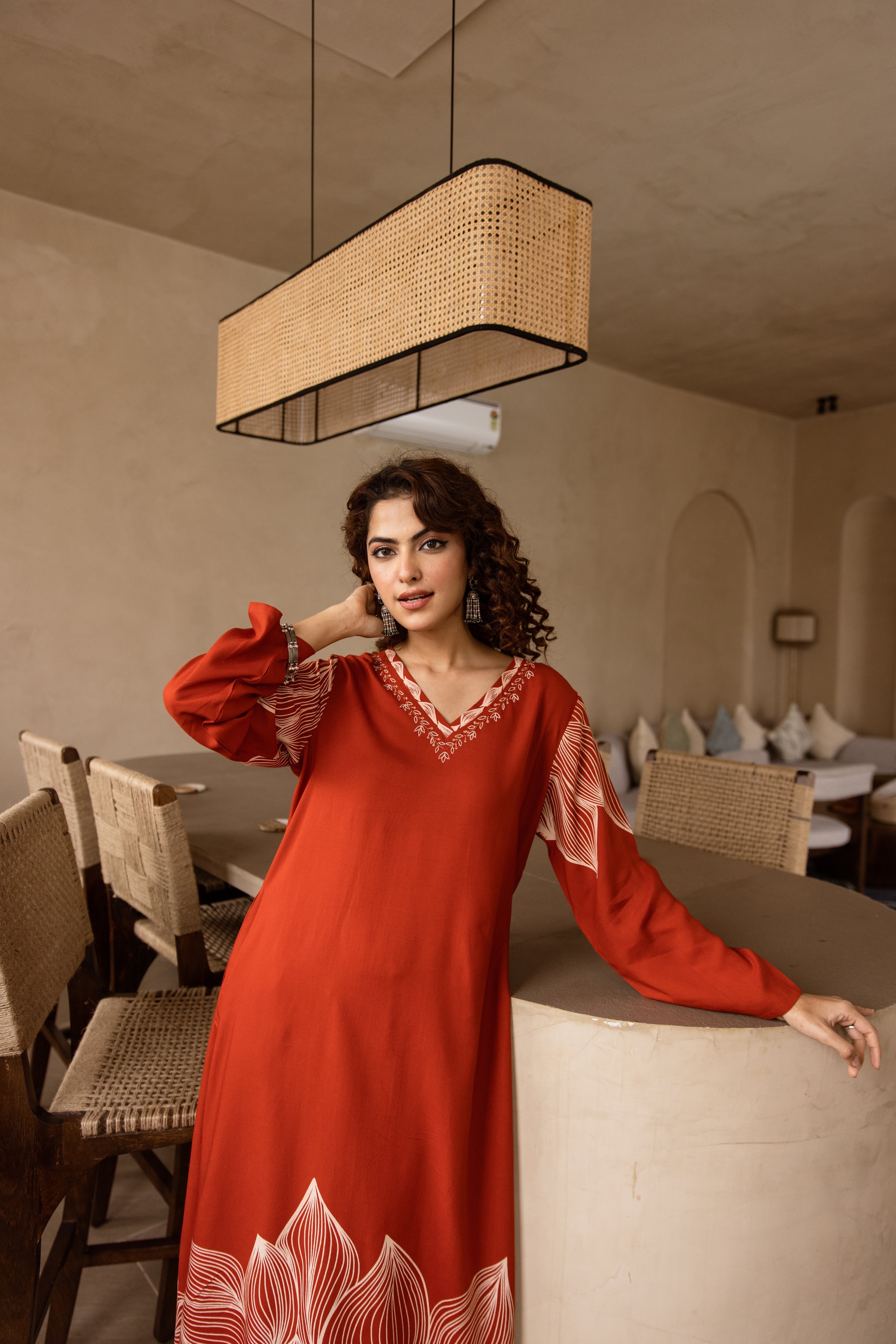 Women's Rust German Rayon Kurta and Palazzo Set