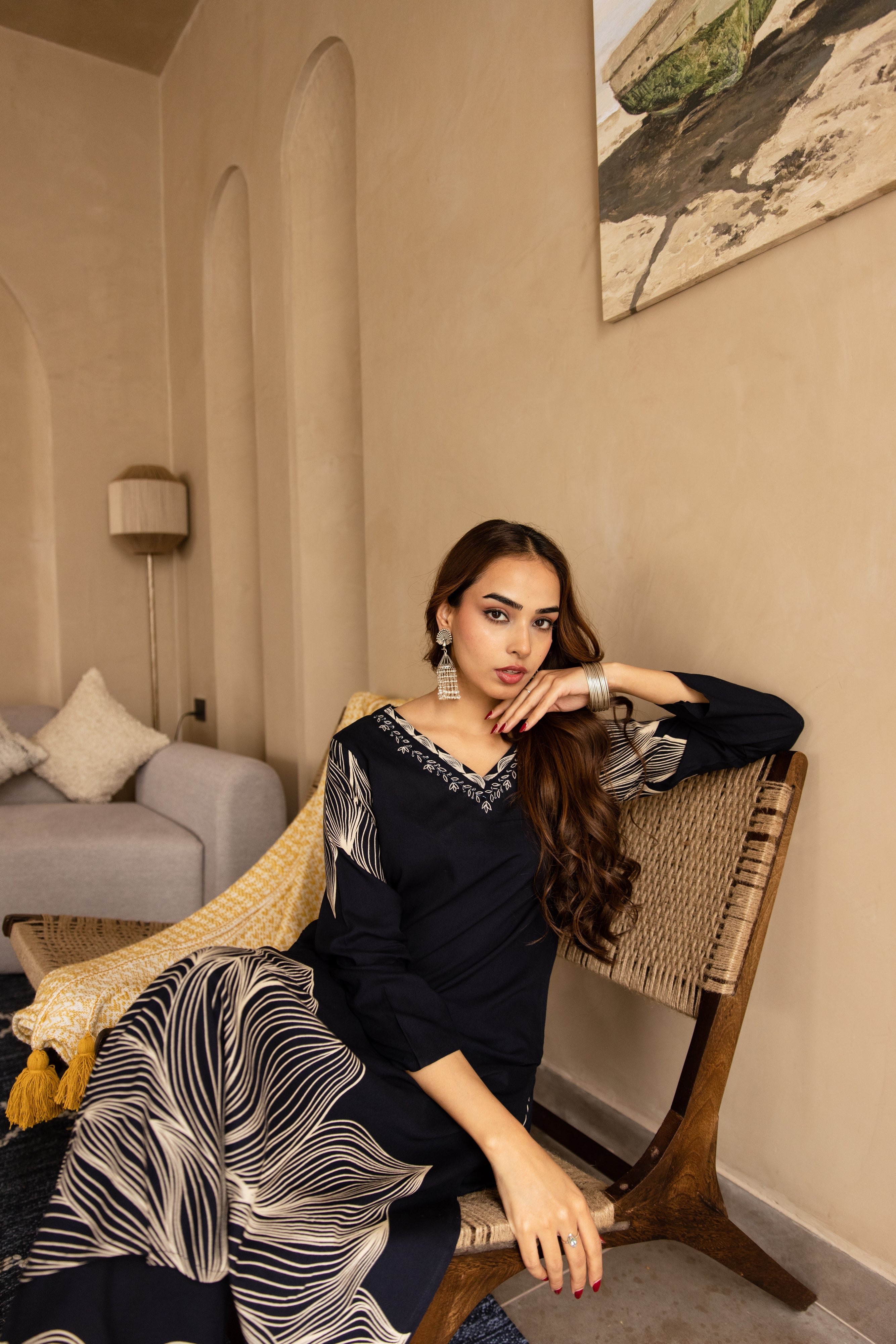 Women's Navy Blue German Rayon Kurta and Palazzo Set