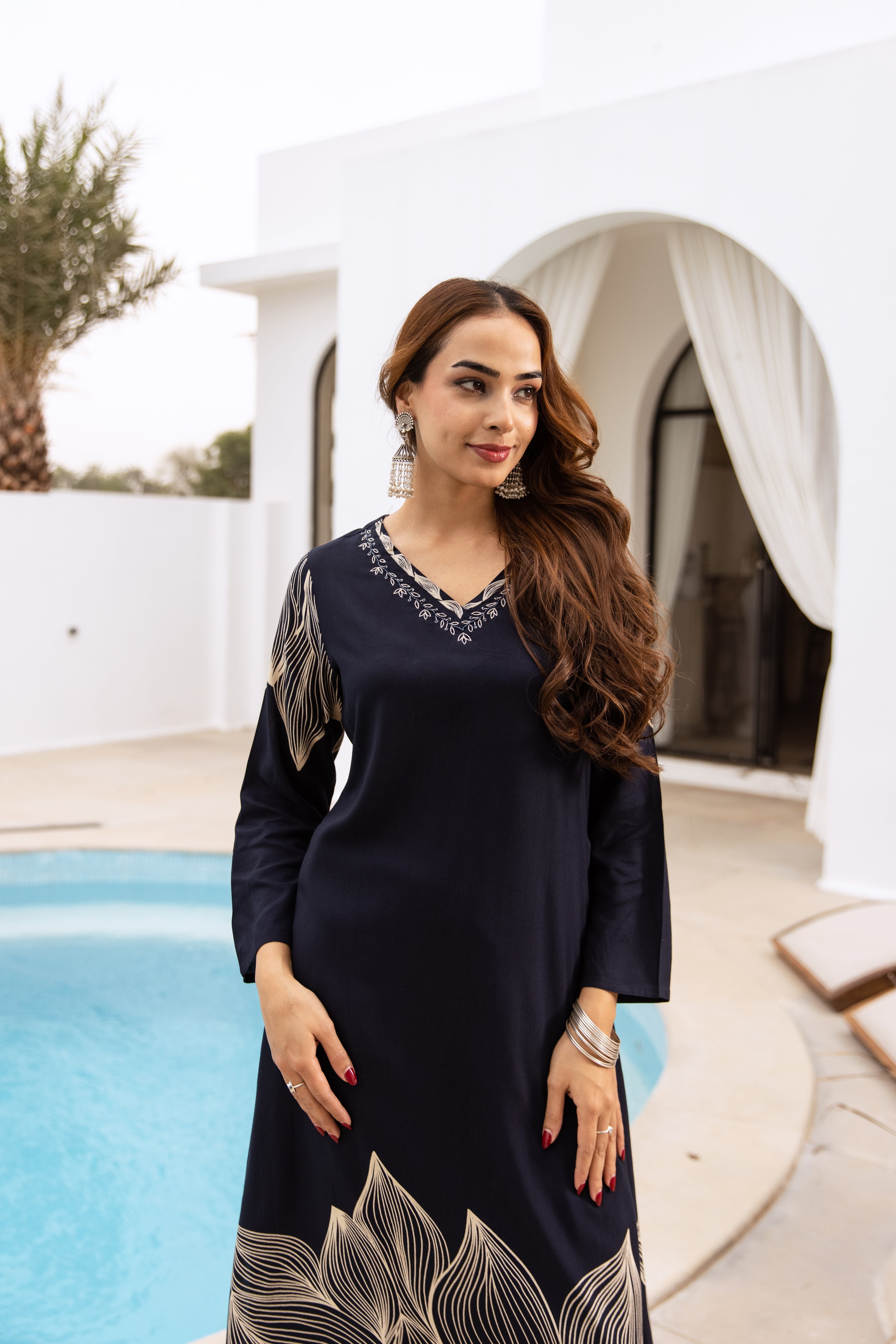 Women's Navy Blue German Rayon Kurta and Palazzo Set