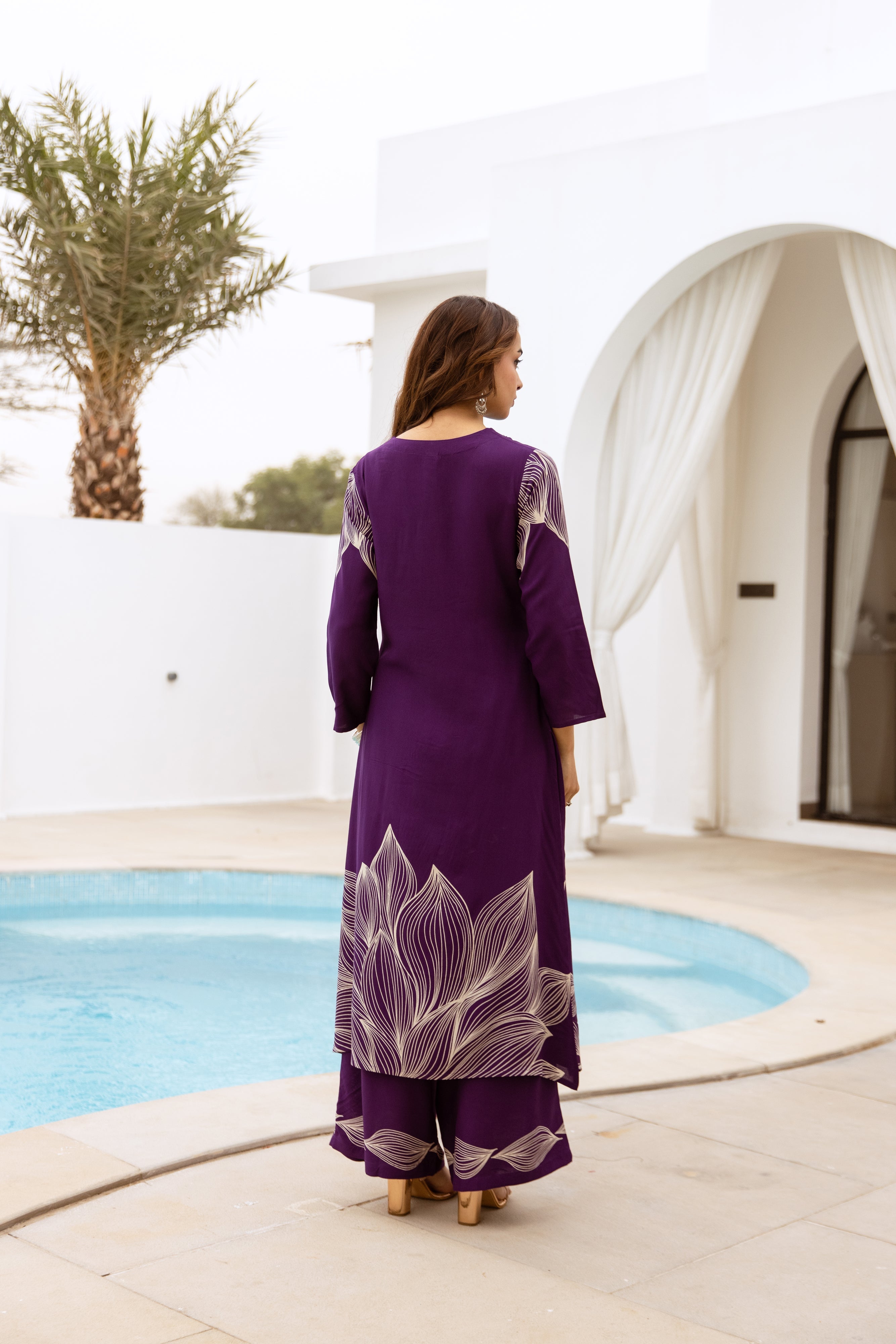 Women's Purple German Rayon Kurta and Palazzo Set