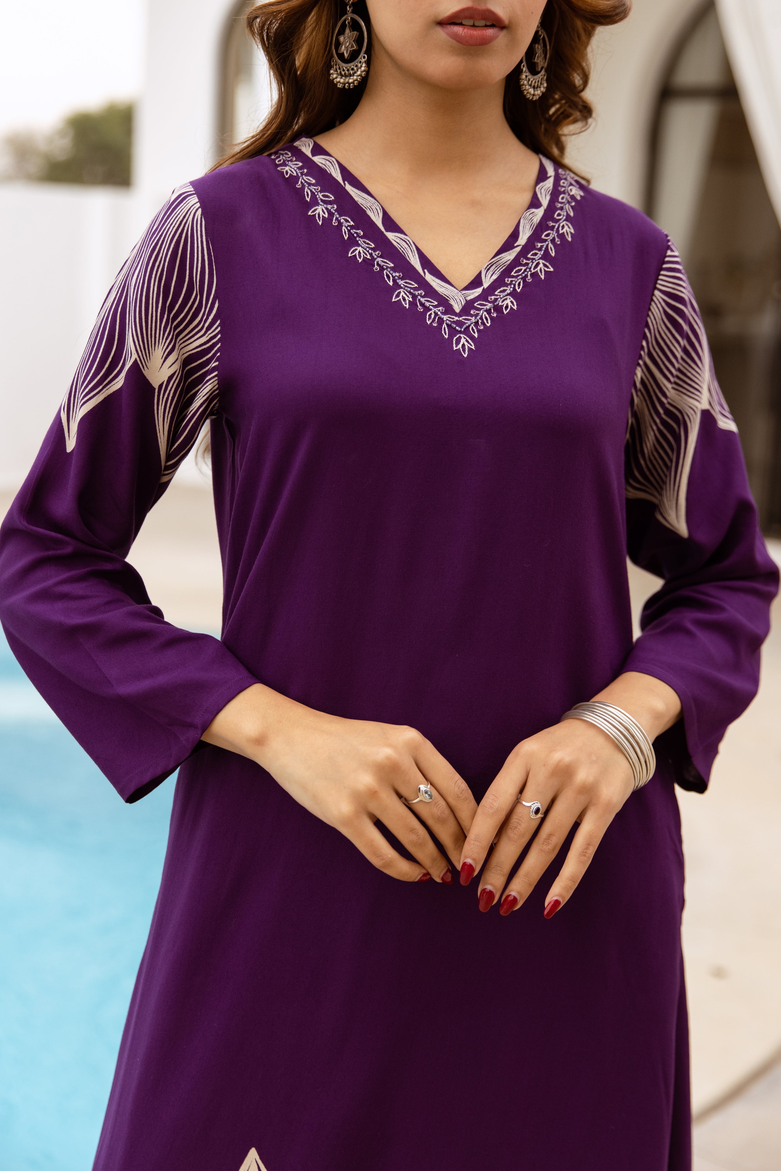 Women's Purple German Rayon Kurta and Palazzo Set
