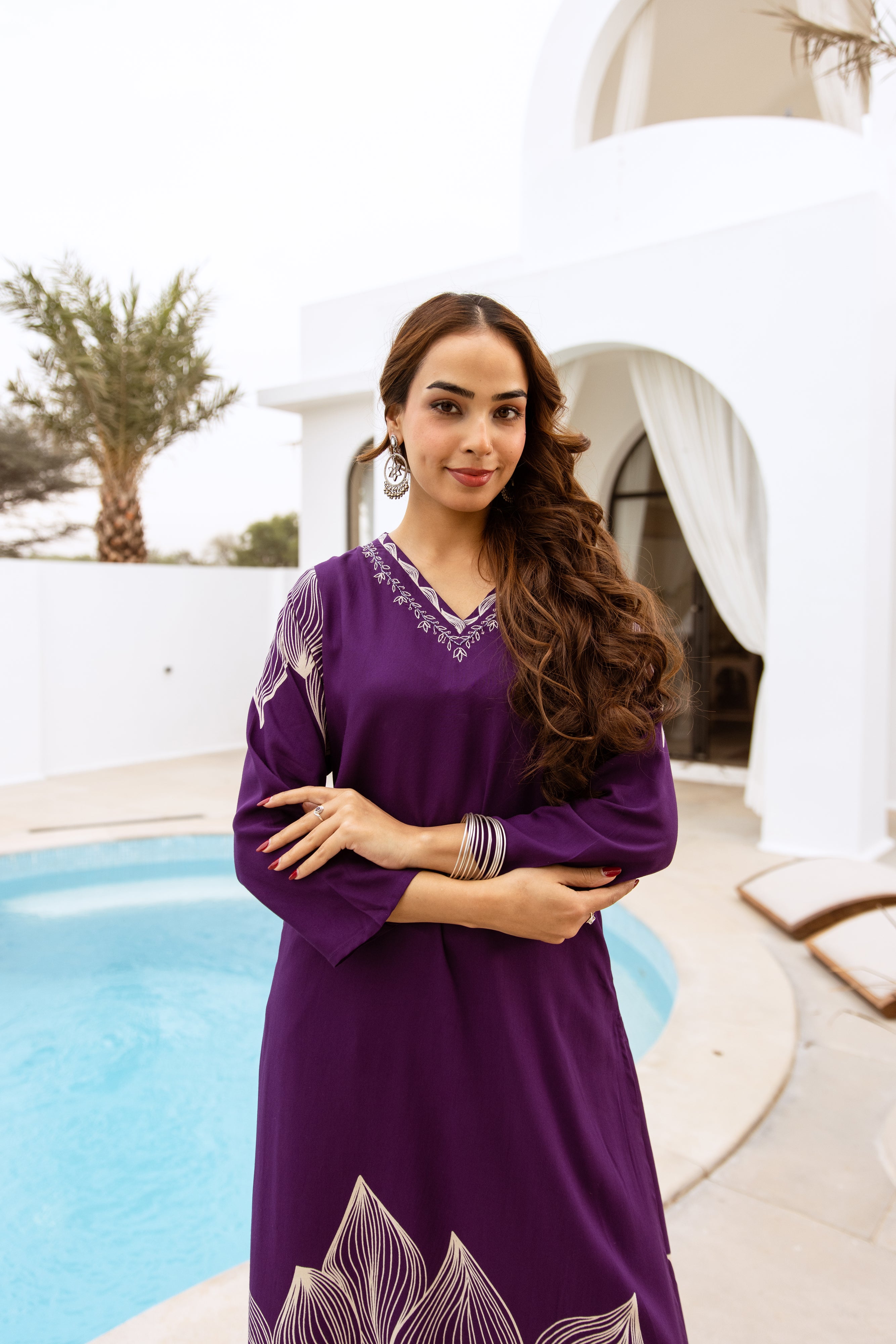 Women's Purple German Rayon Kurta and Palazzo Set