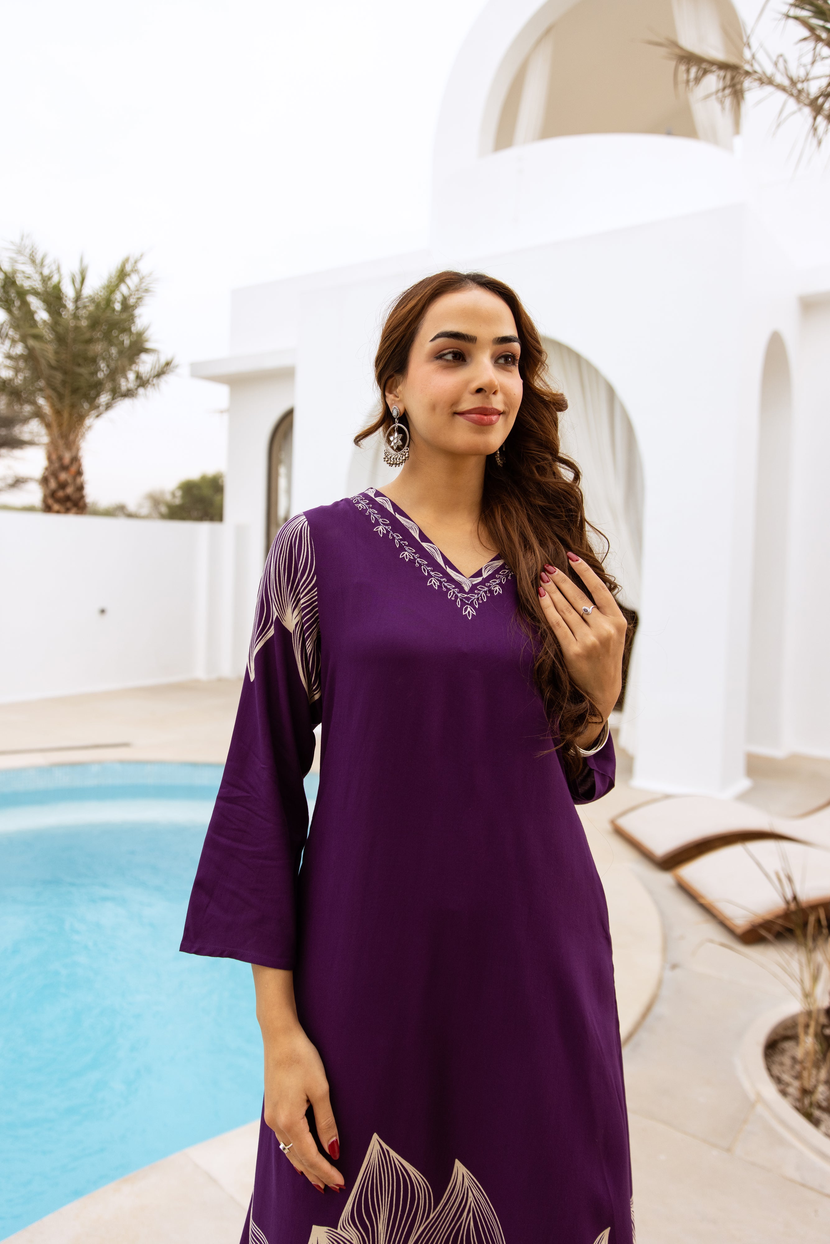 Women's Purple German Rayon Kurta and Palazzo Set