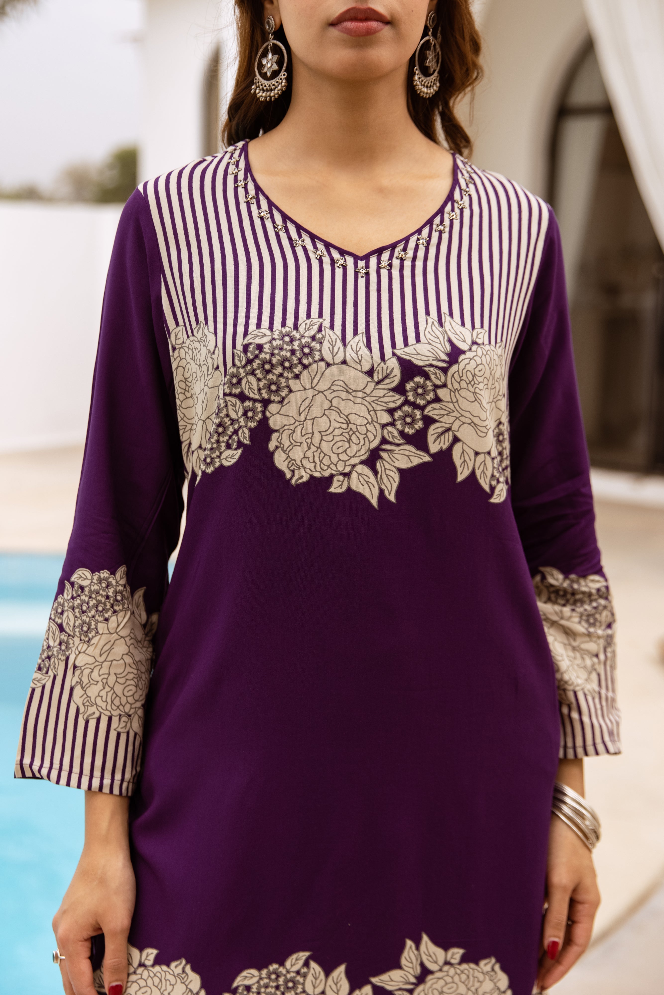 Women's Purple German Rayon Kurta and Palazzo Set