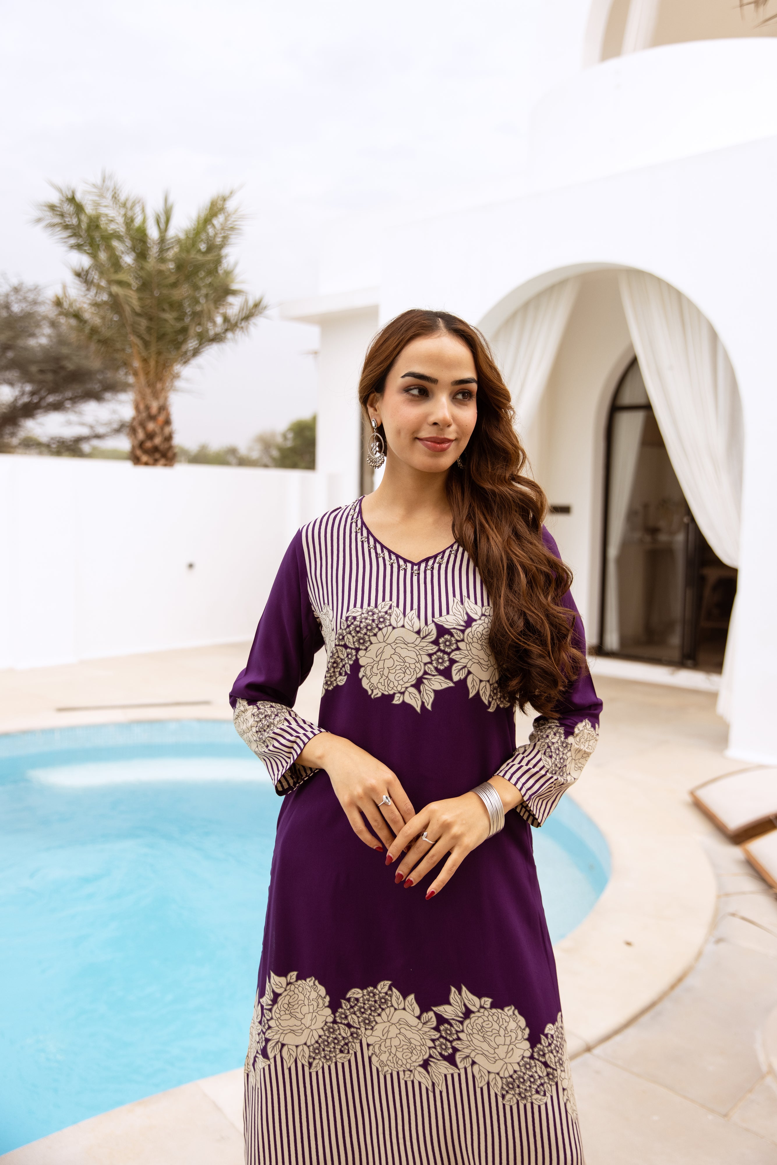 Women's Purple German Rayon Kurta and Palazzo Set
