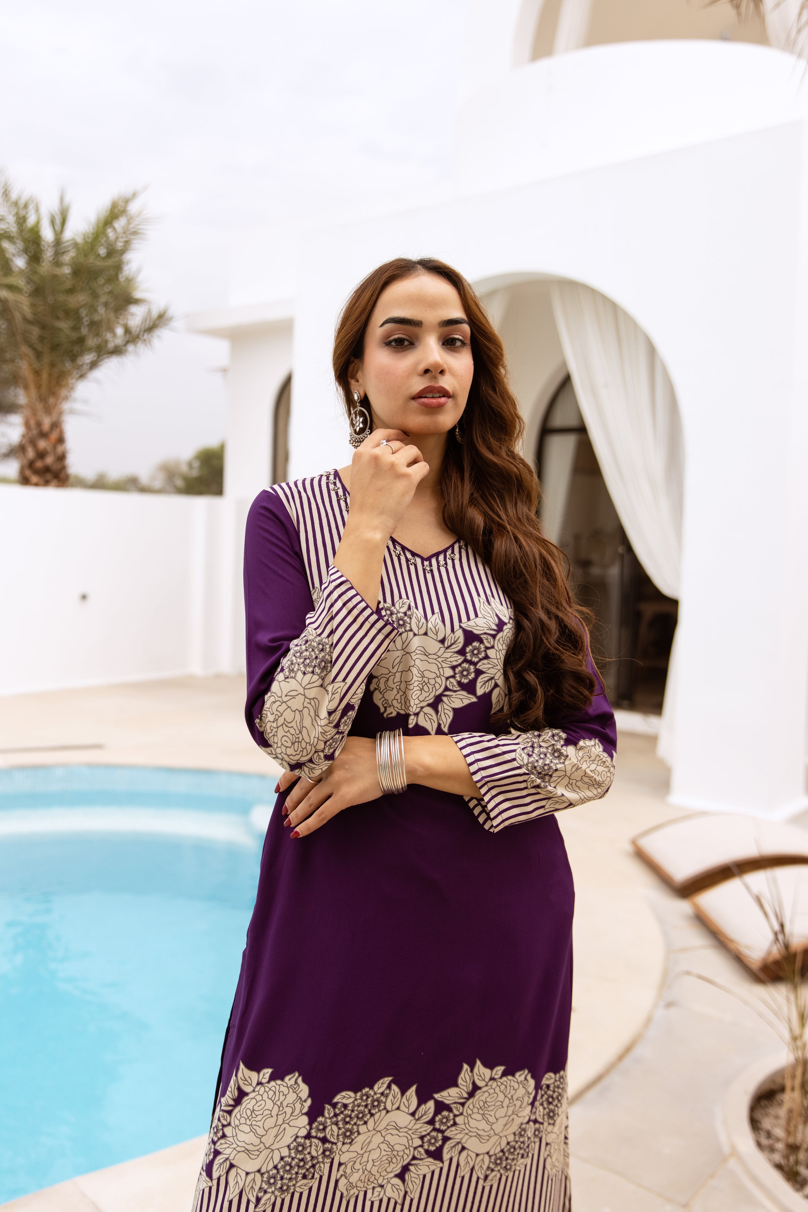 Women's Purple German Rayon Kurta and Palazzo Set