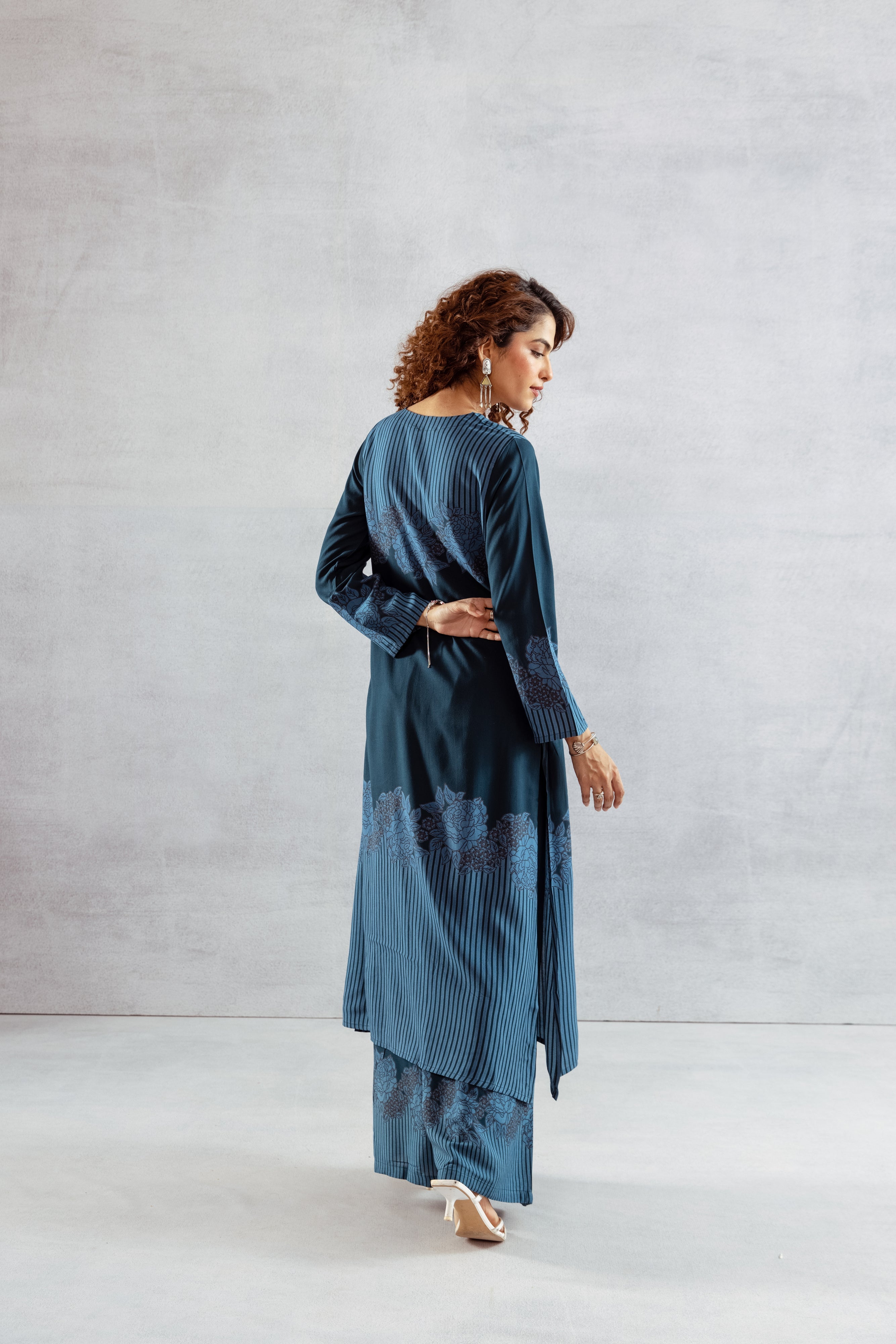 Women's Blue German Rayon Kurta and Palazzo Set