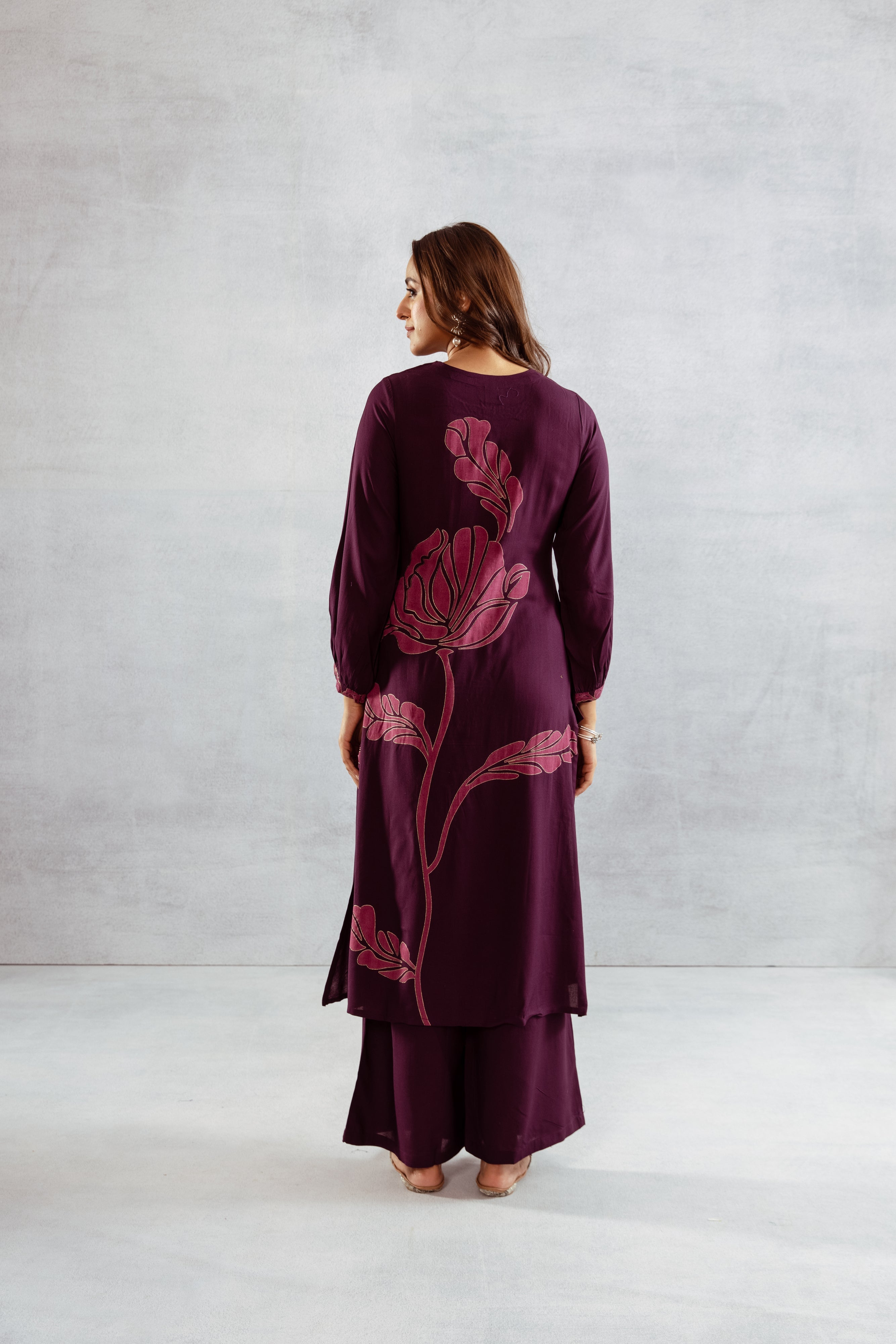 Women's Wine German Rayon Kurta and Palazzo Set