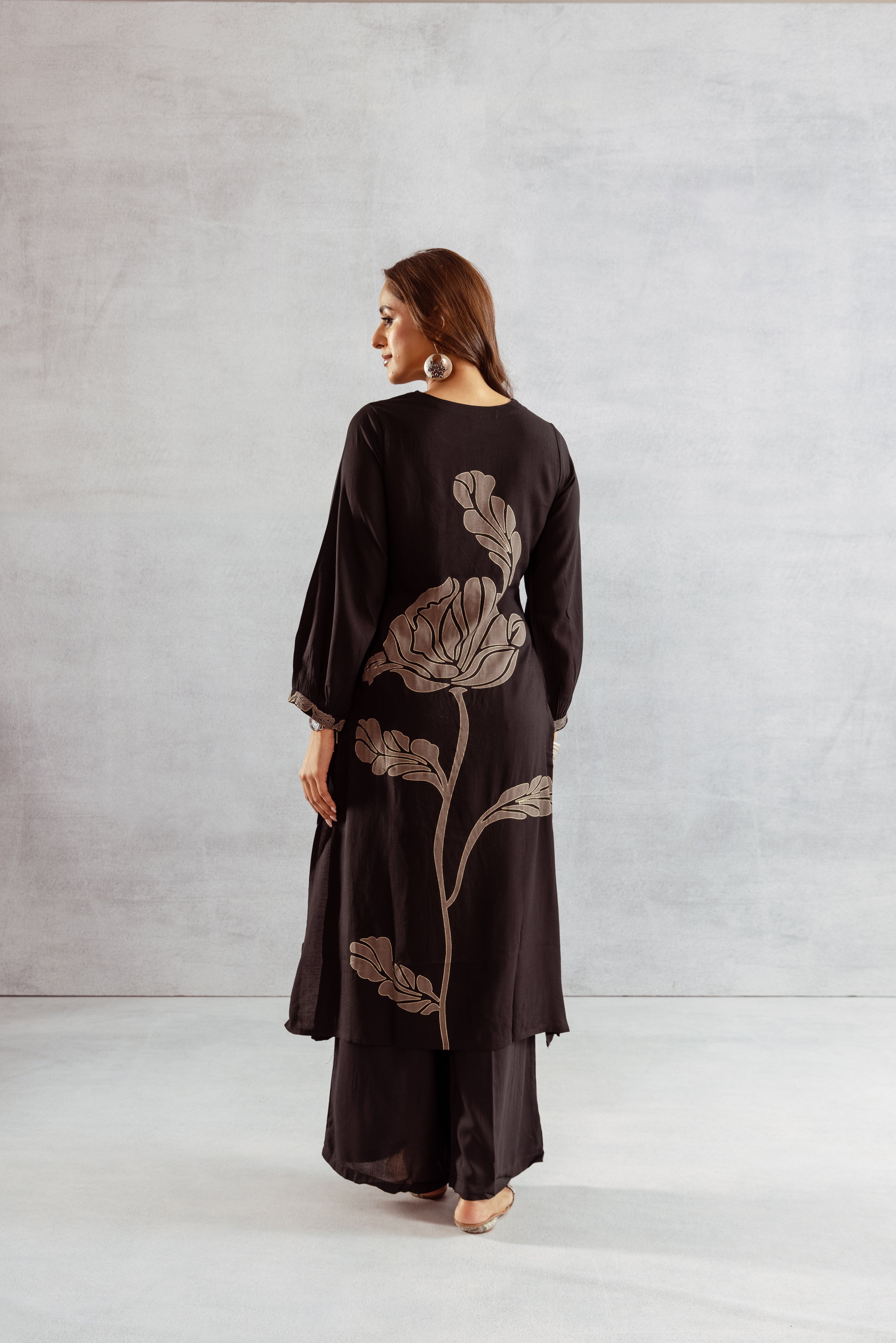 Women's Black German Rayon Kurta and Palazzo Set
