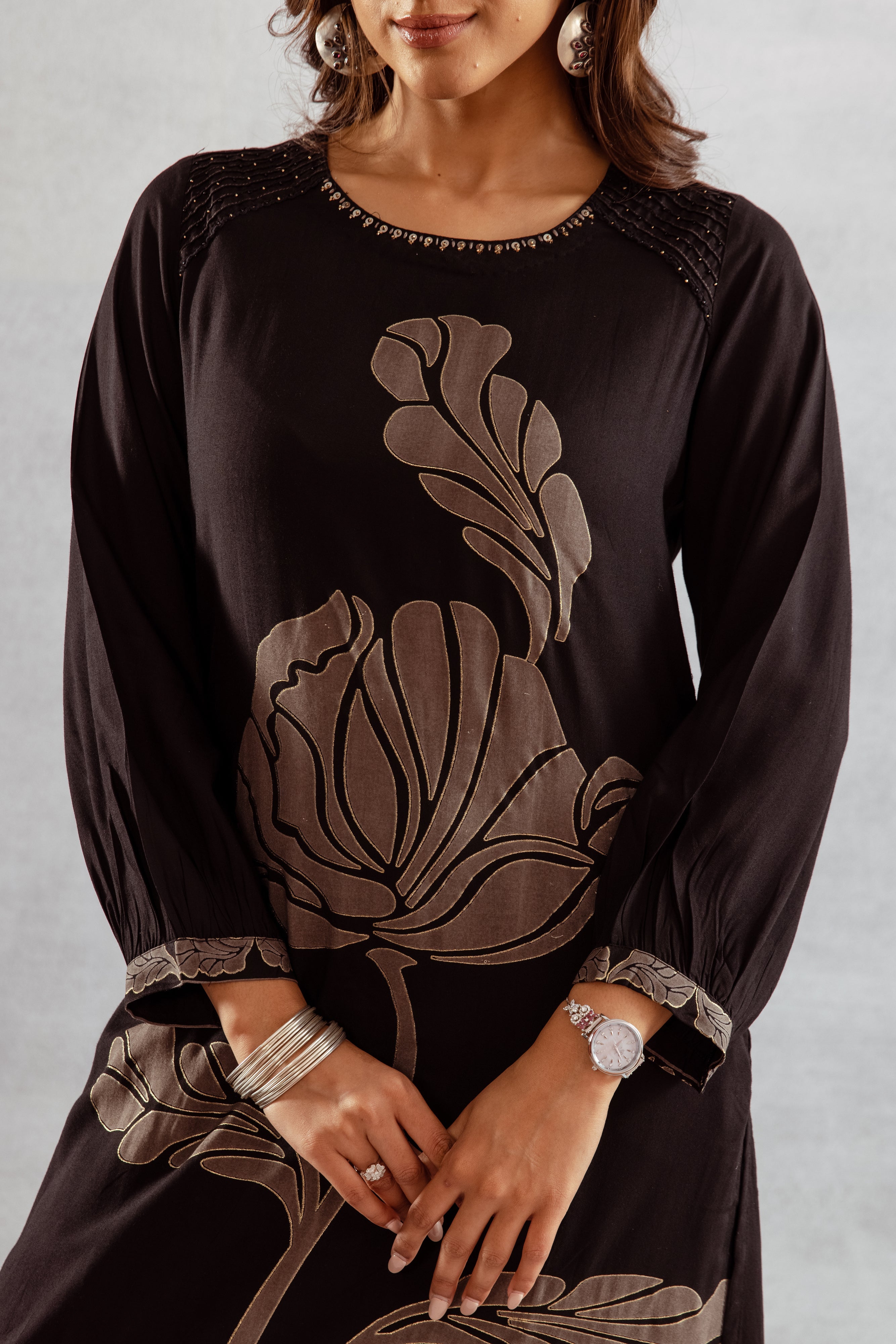 Women's Black German Rayon Kurta and Palazzo Set