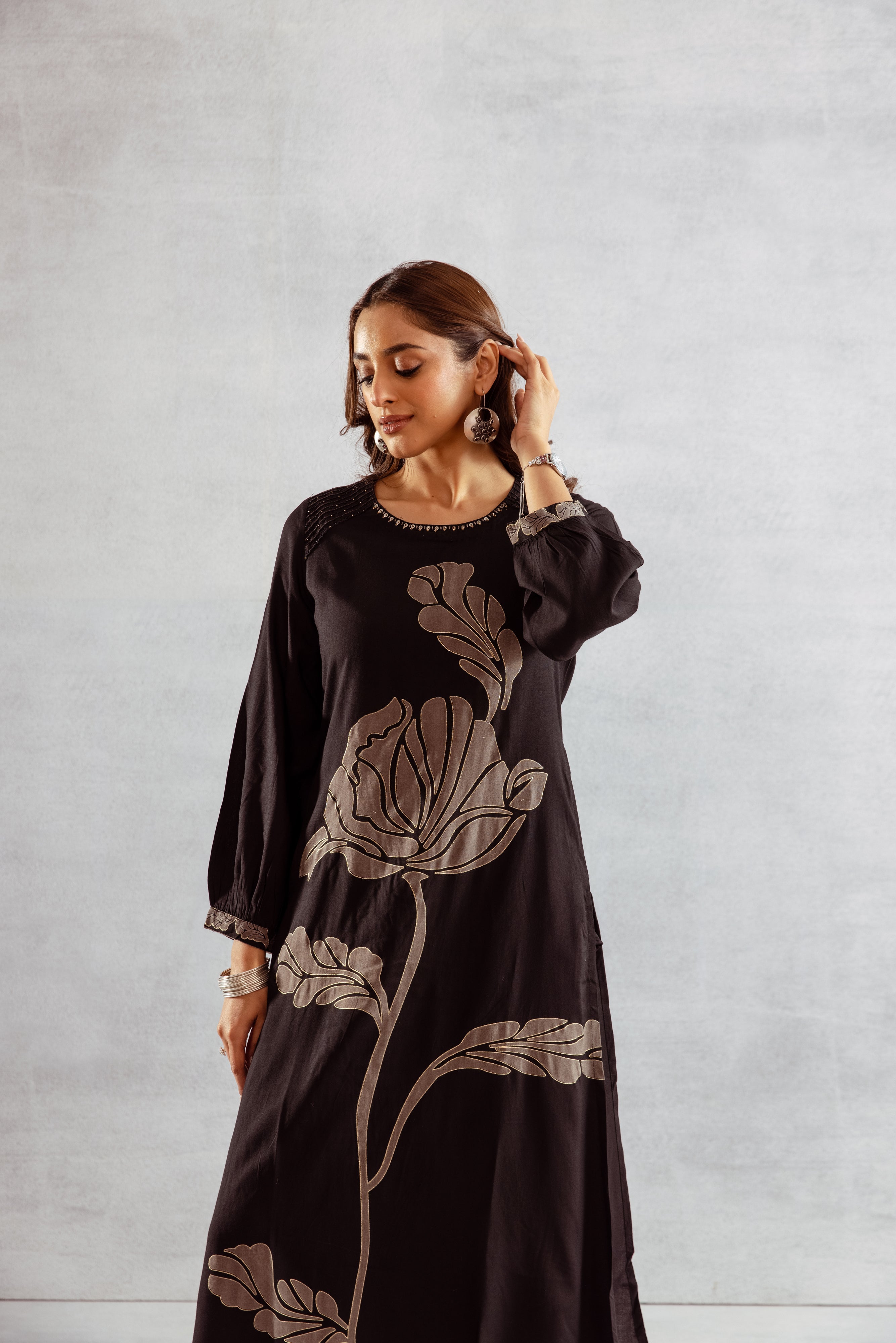 Women's Black German Rayon Kurta and Palazzo Set