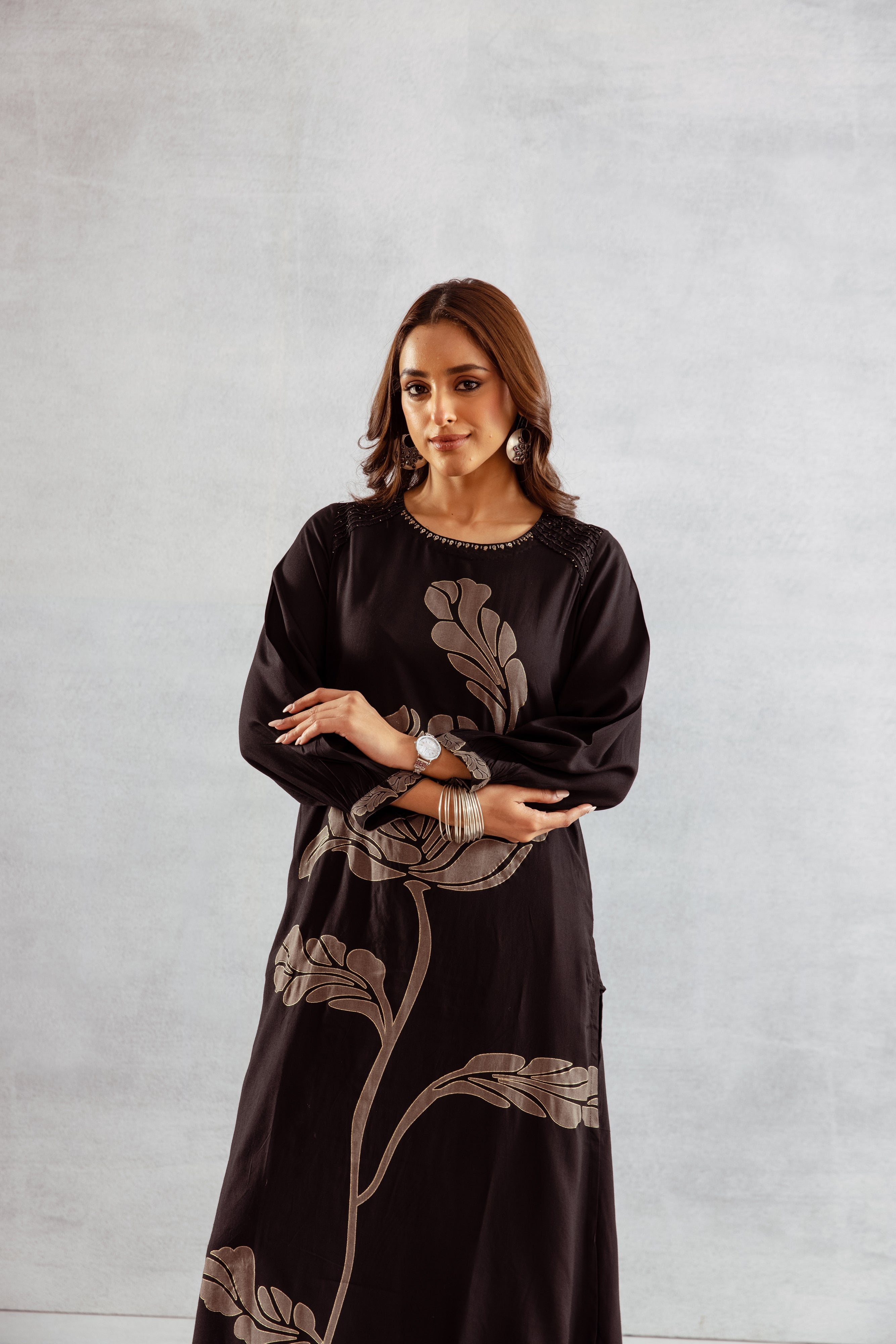 Women's Black German Rayon Kurta and Palazzo Set