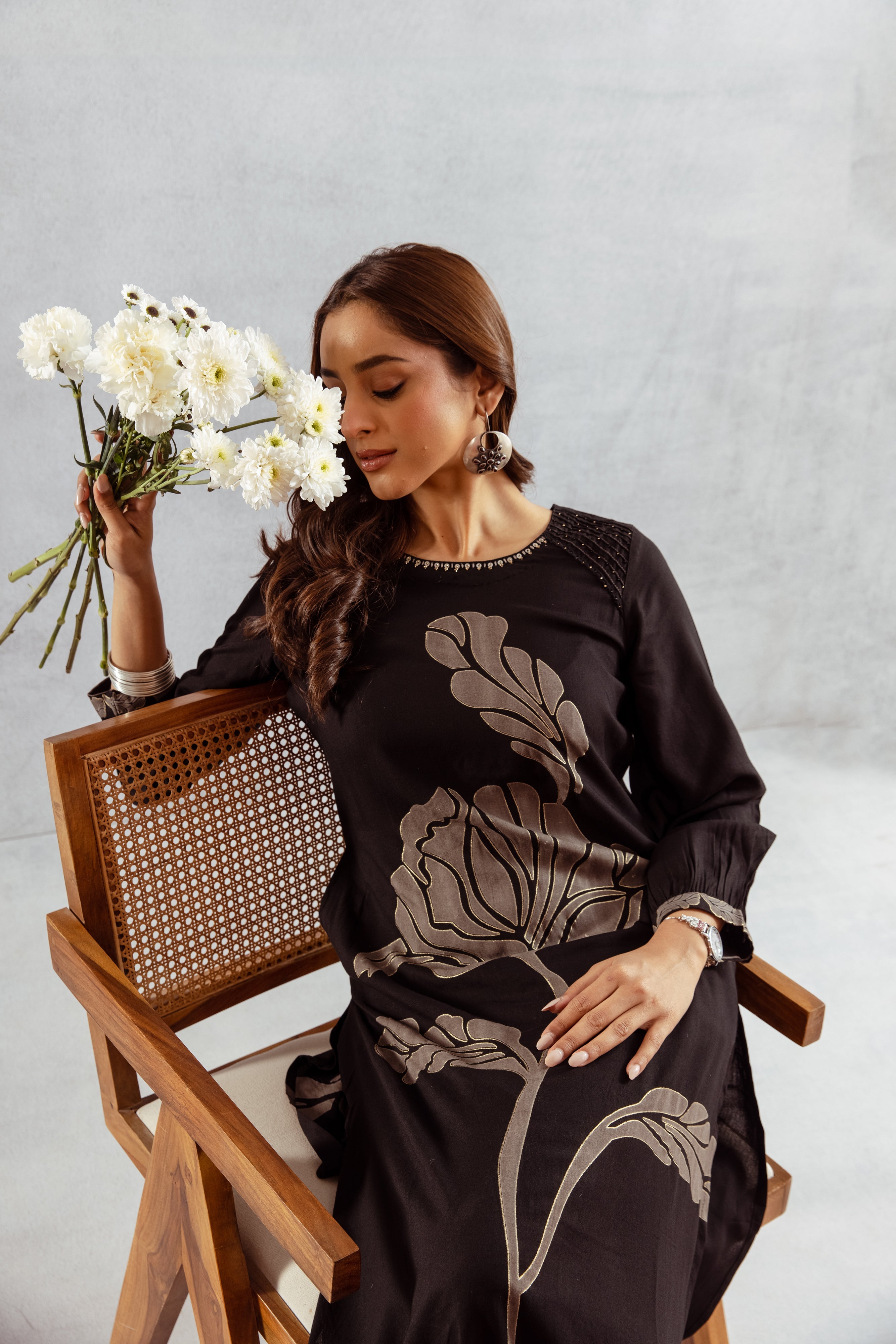 Women's Black German Rayon Kurta and Palazzo Set