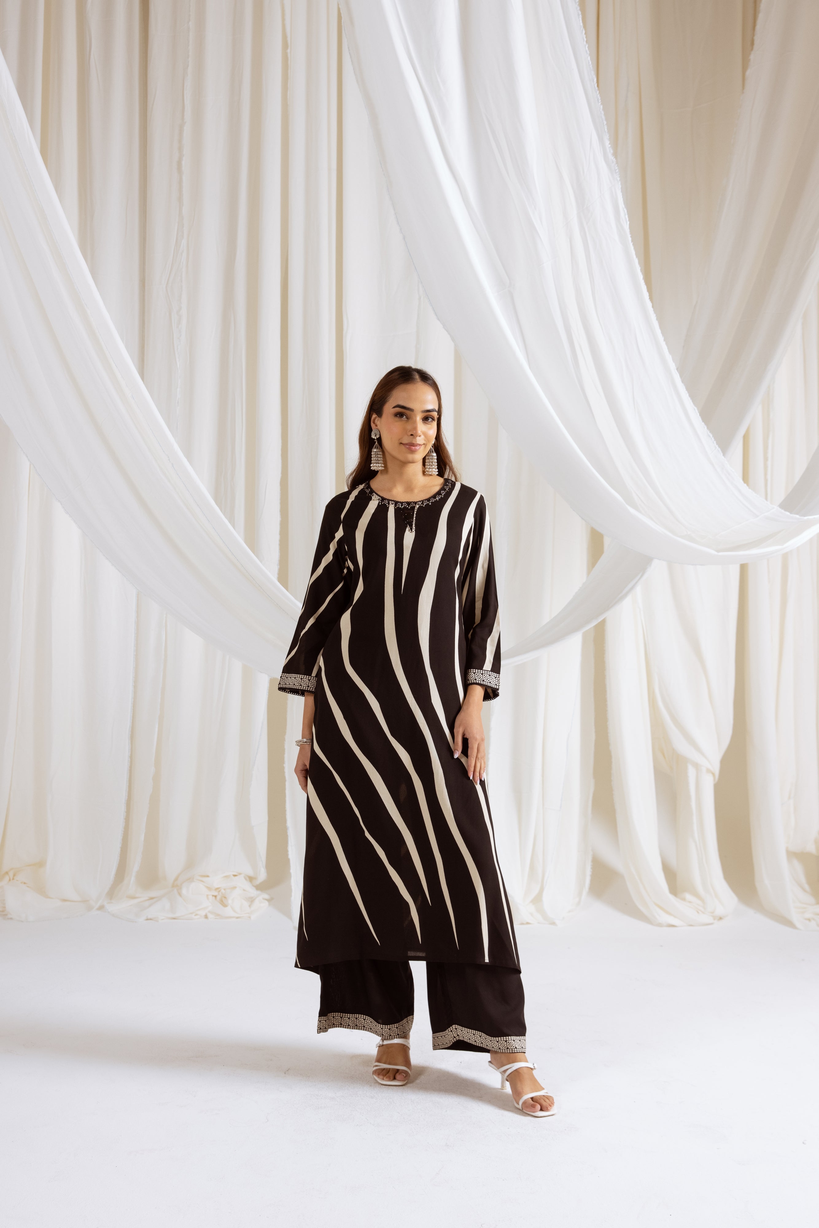 Women's Black German Rayon Kurta and Palazzo Set
