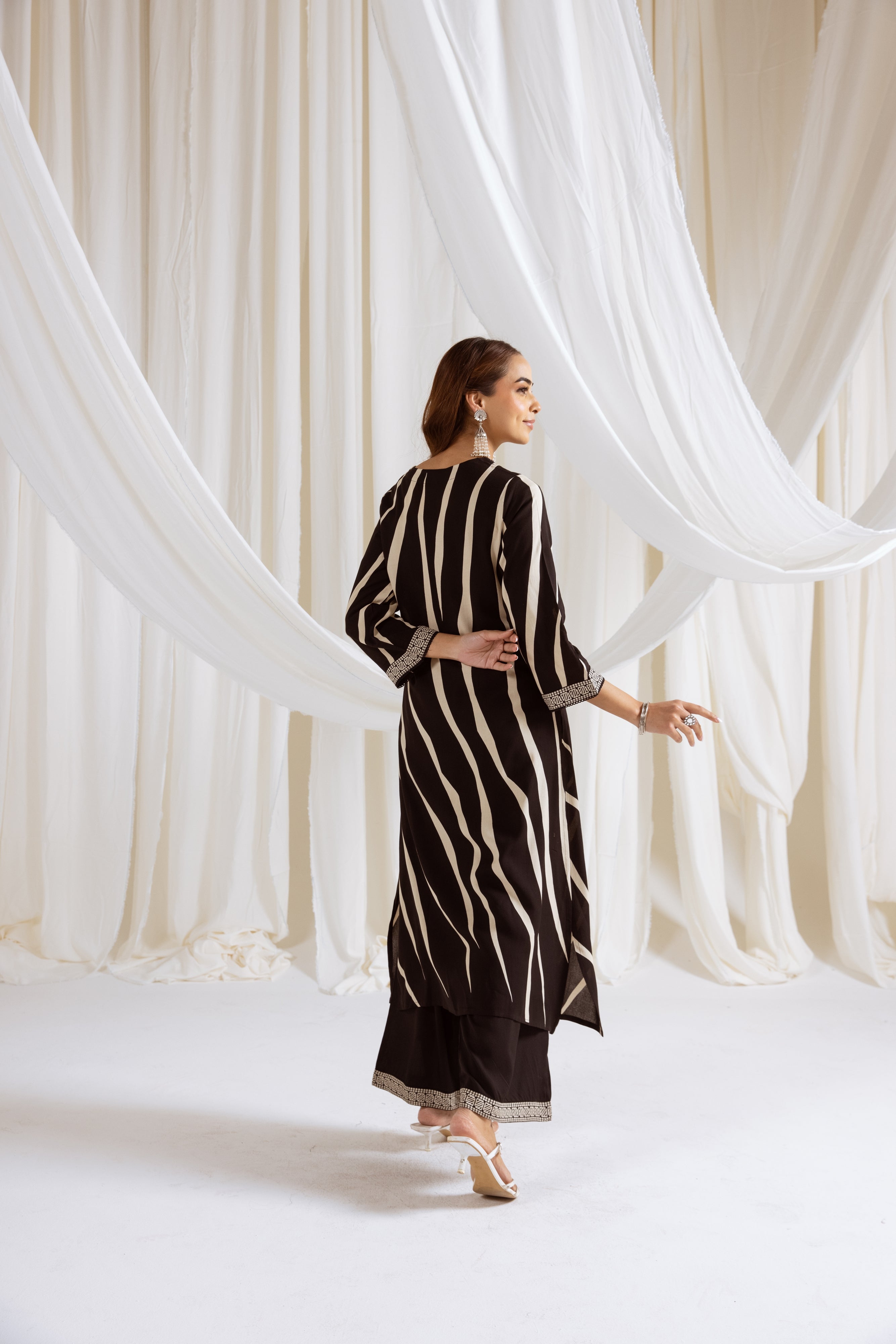 Women's Black German Rayon Kurta and Palazzo Set