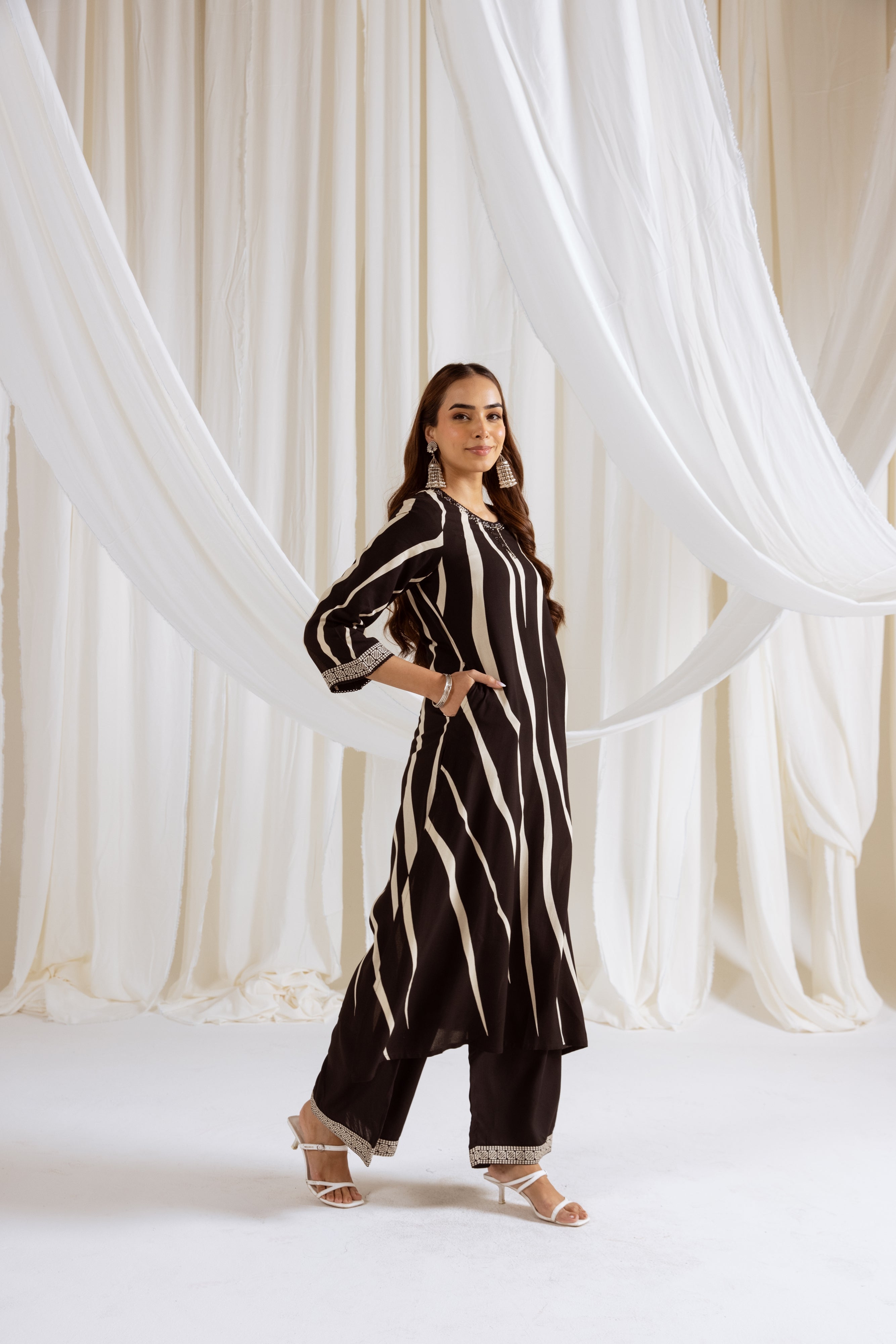 Women's Black German Rayon Kurta and Palazzo Set