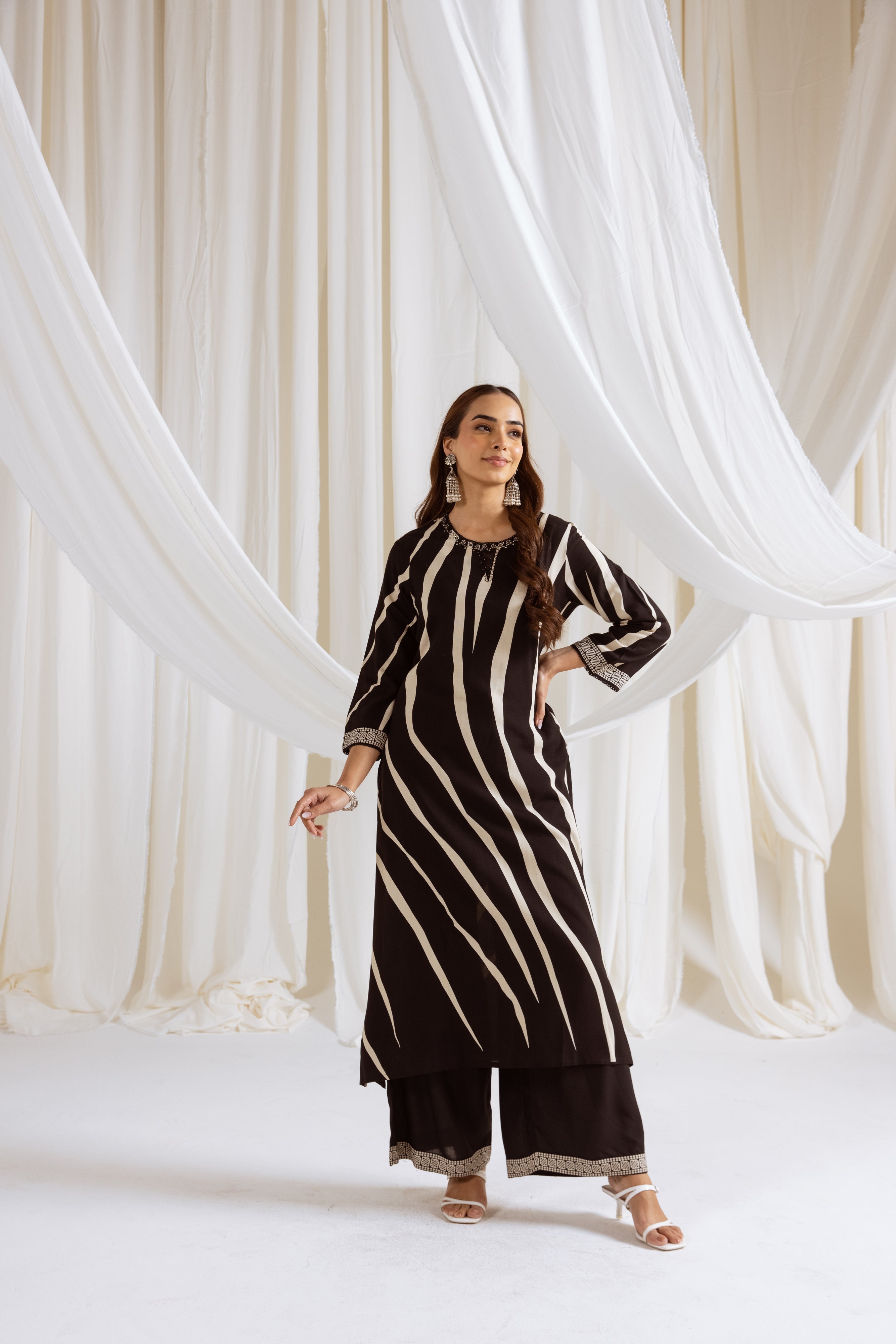 Women's Black German Rayon Kurta and Palazzo Set