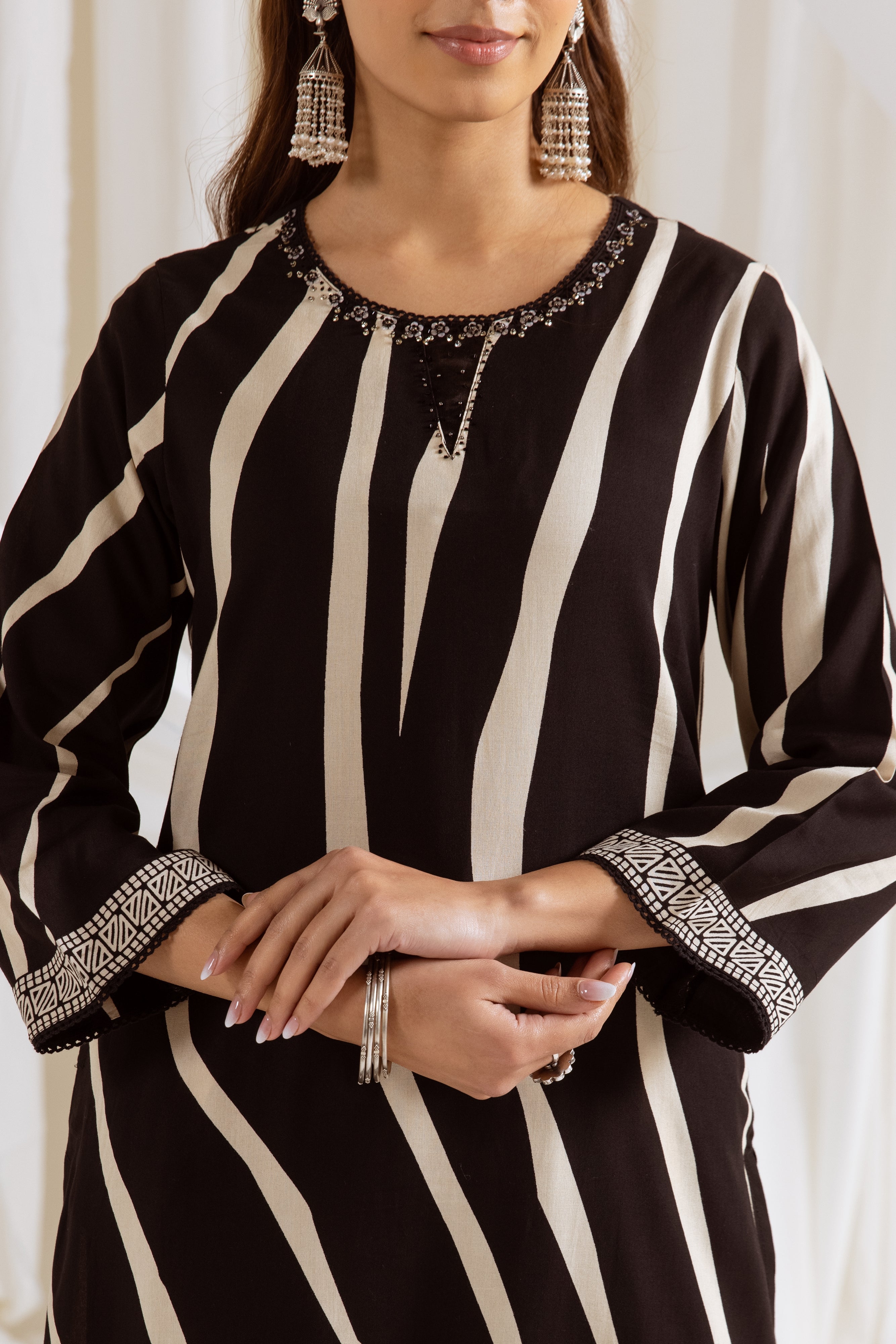 Women's Black German Rayon Kurta and Palazzo Set