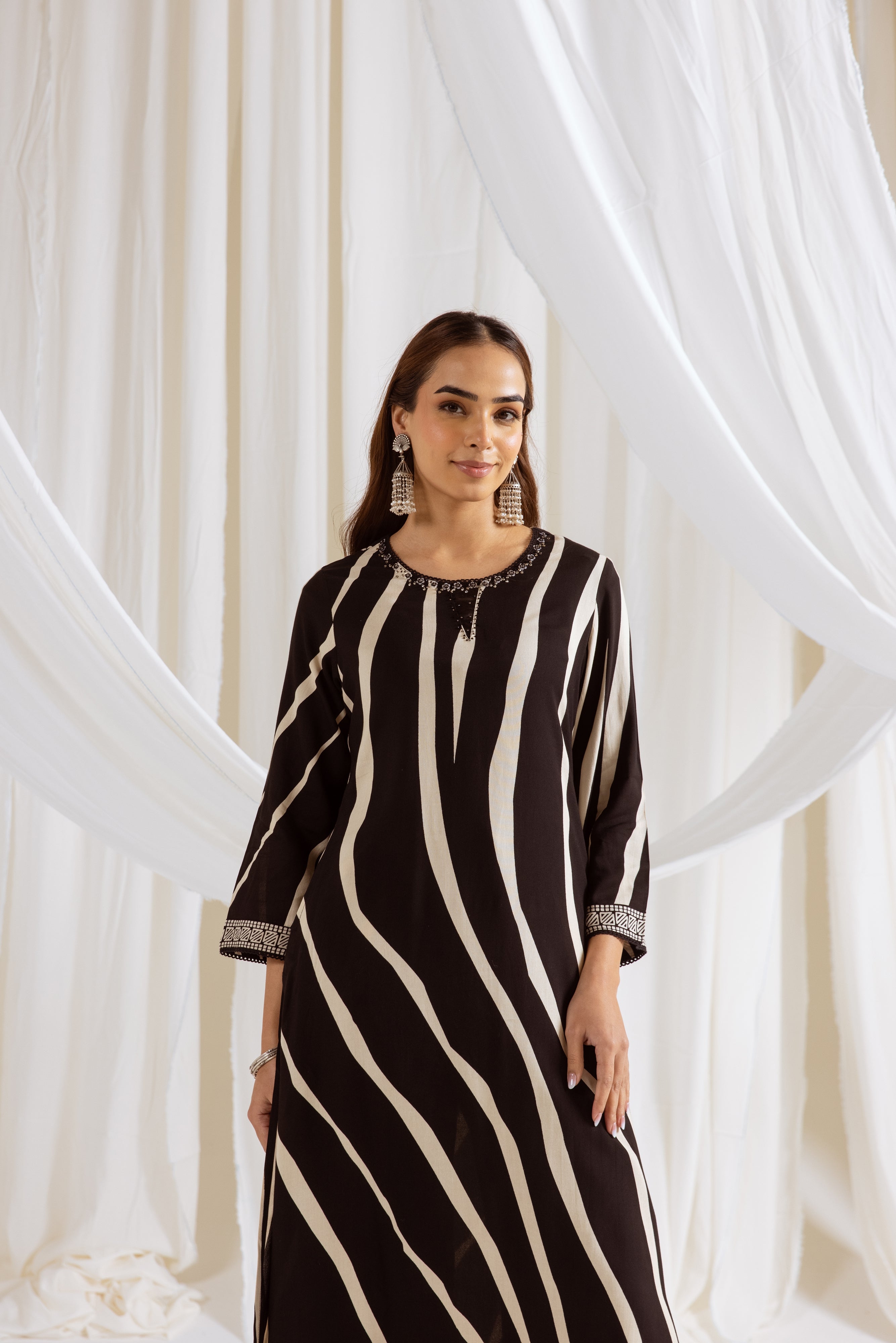 Women's Black German Rayon Kurta and Palazzo Set