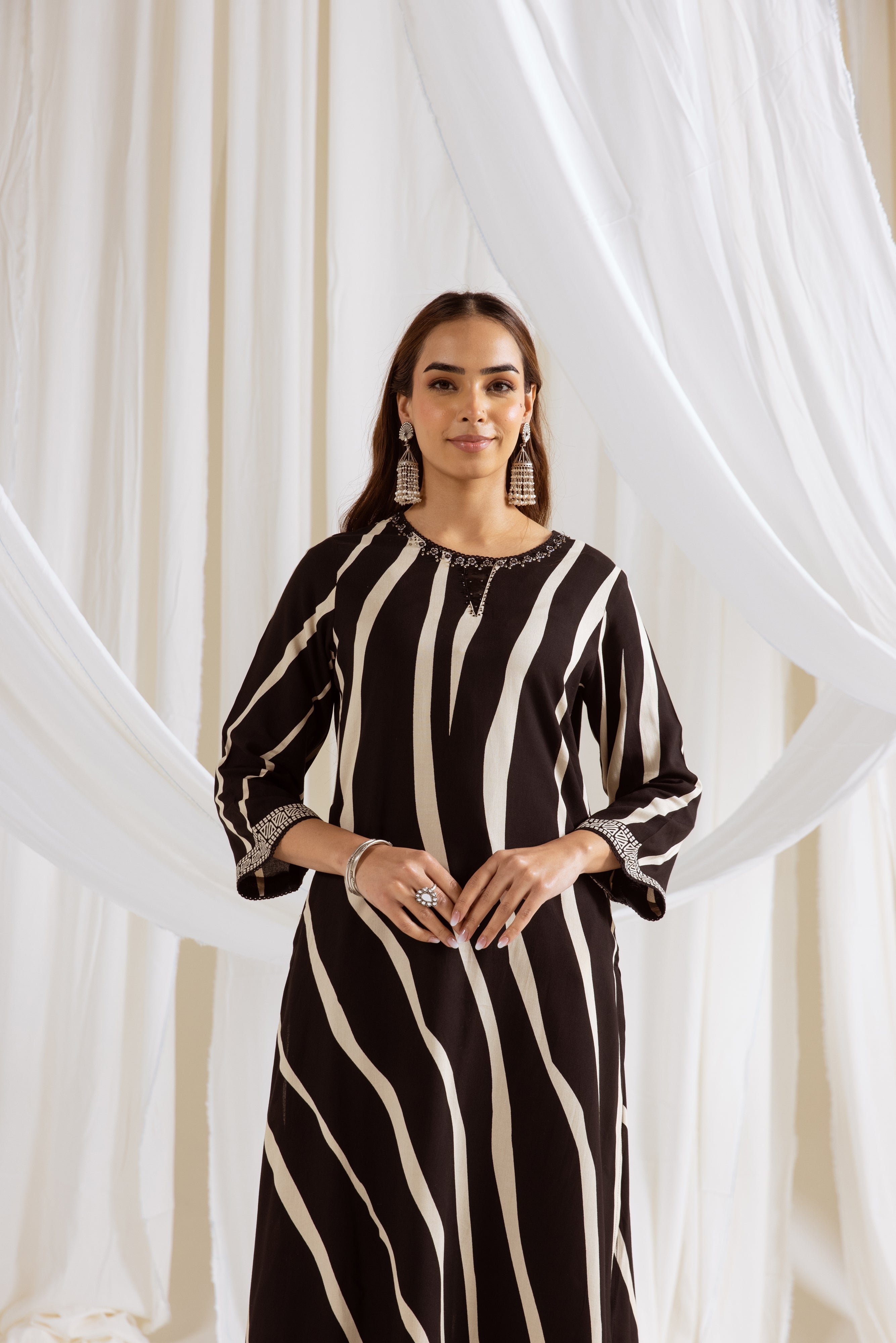 Women's Black German Rayon Kurta and Palazzo Set