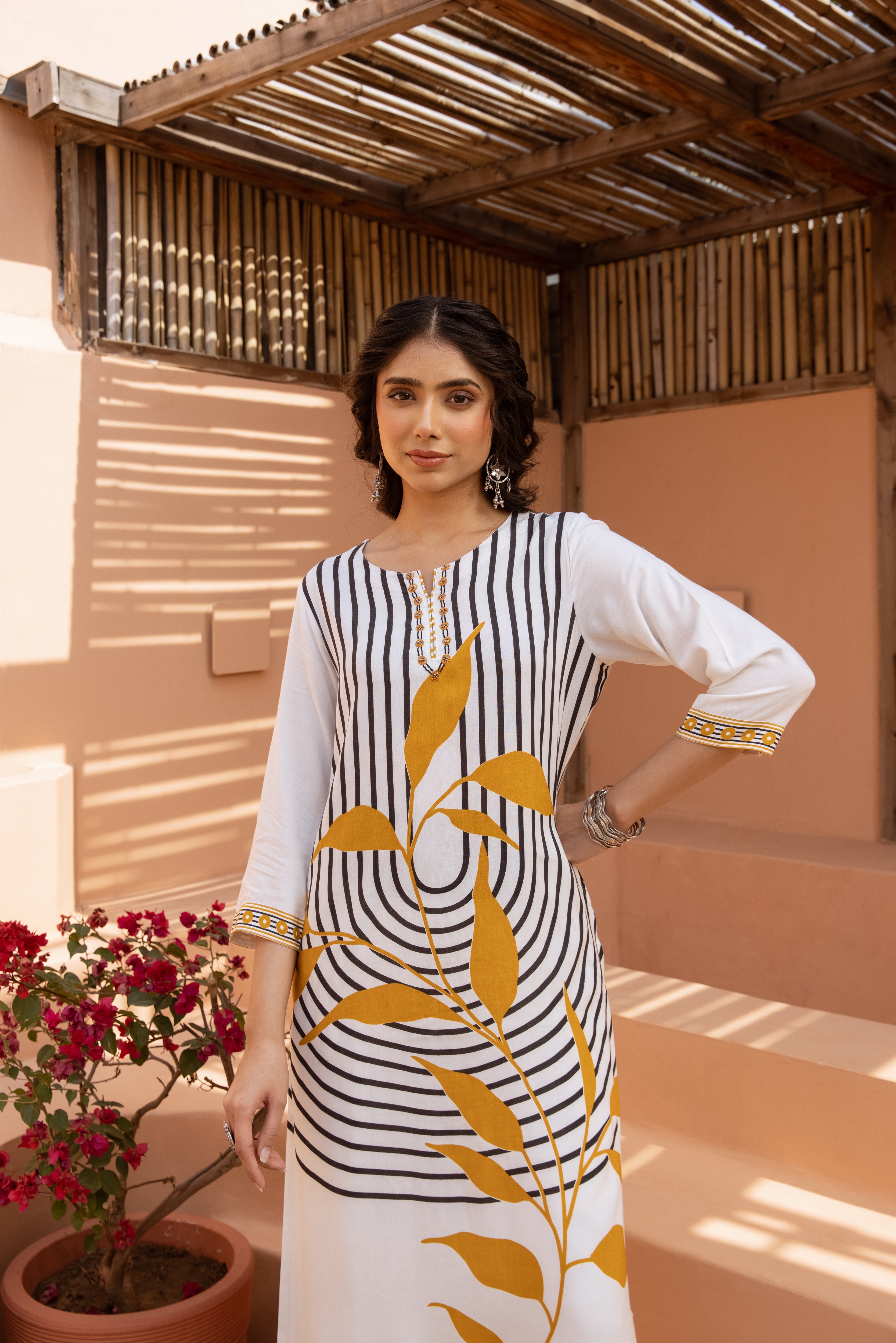 Women's White German Rayon Kurta and Palazzo Set