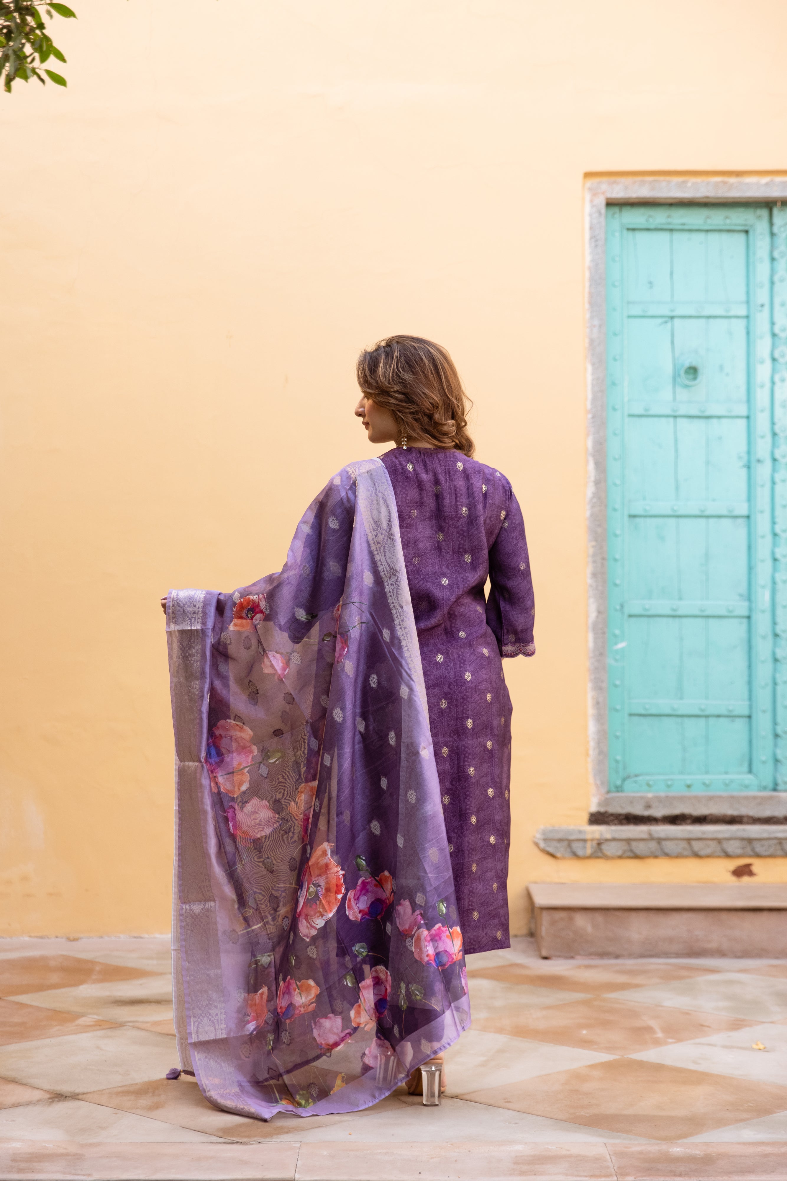 Dark Purple Modal Muslin Kurta Pant and Dupatta Set