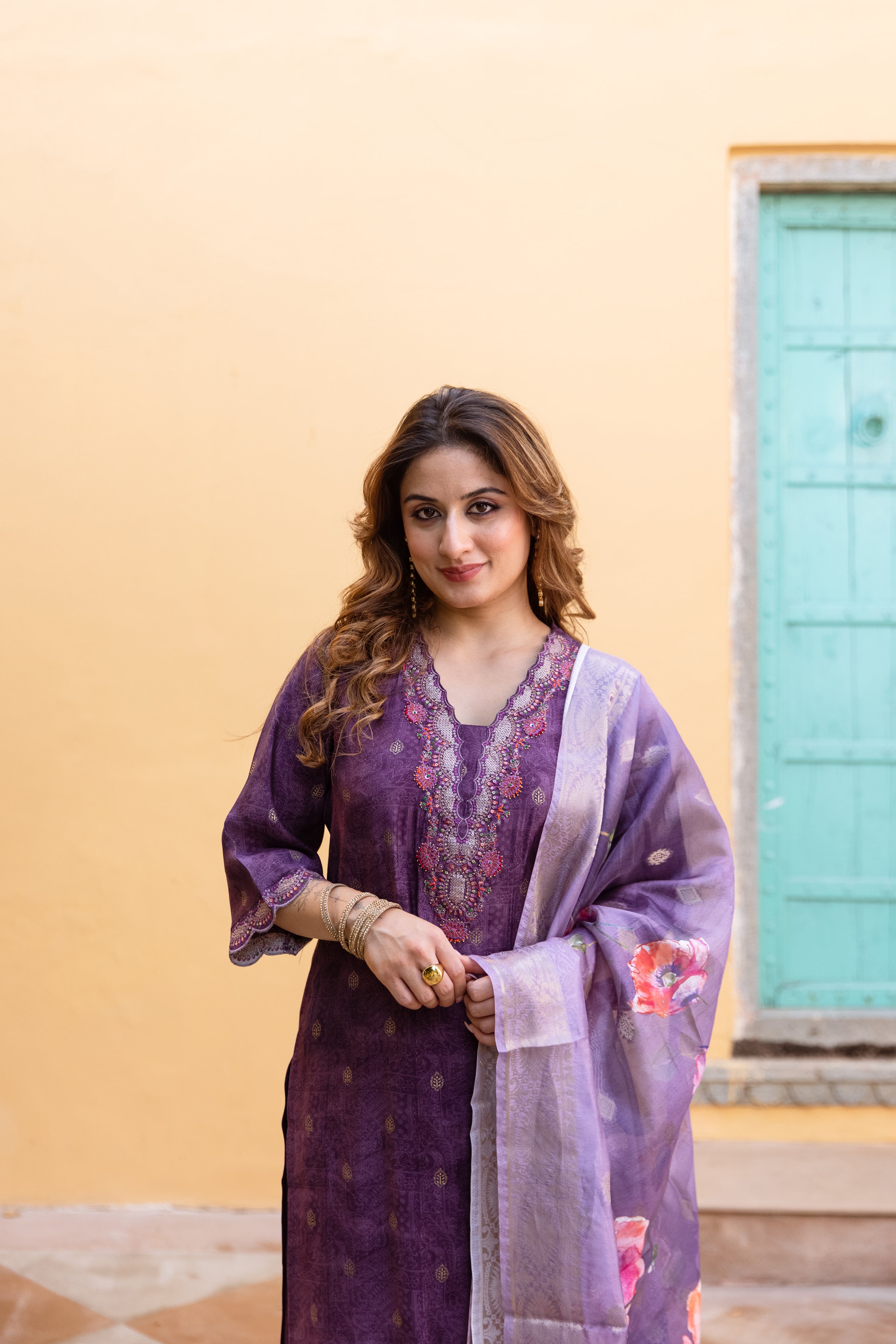 Dark Purple Modal Muslin Kurta Pant and Dupatta Set