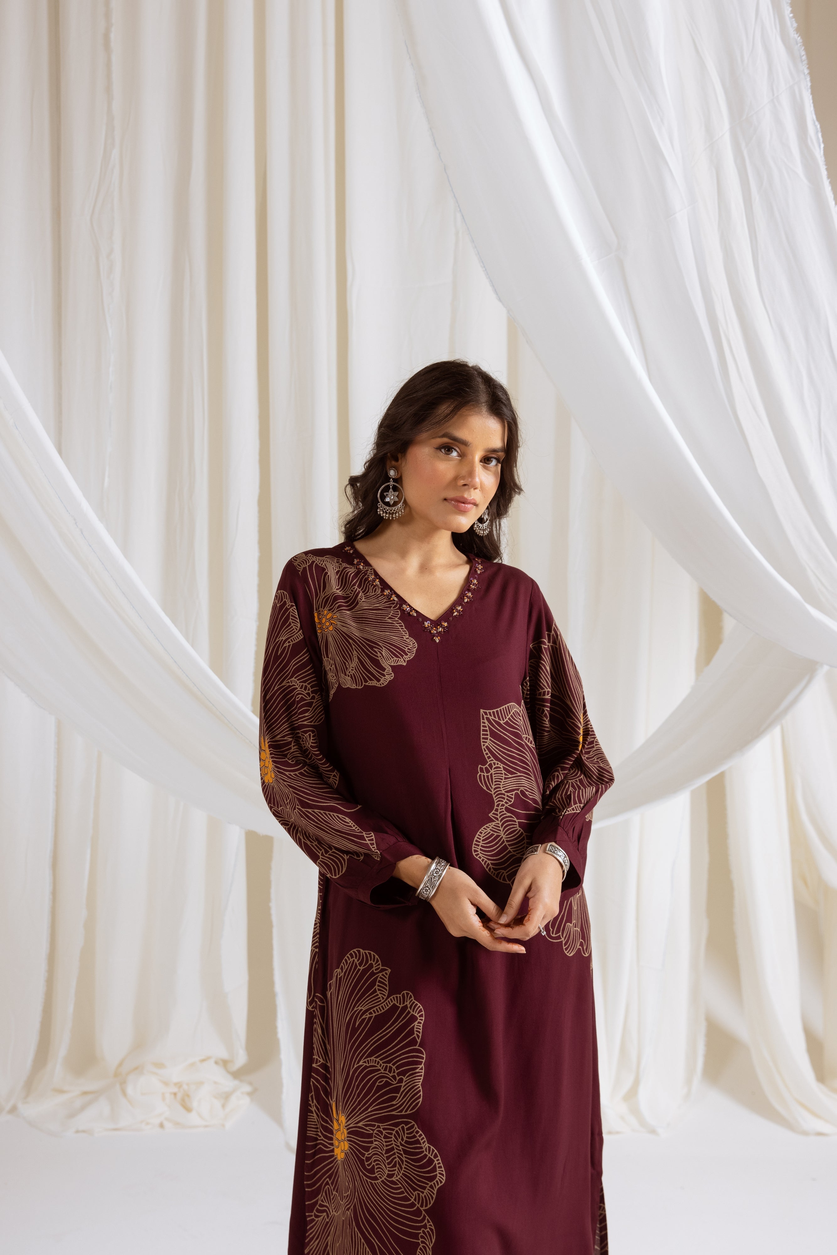 Women's Maroon German Rayon Kurta and Palazzo Set