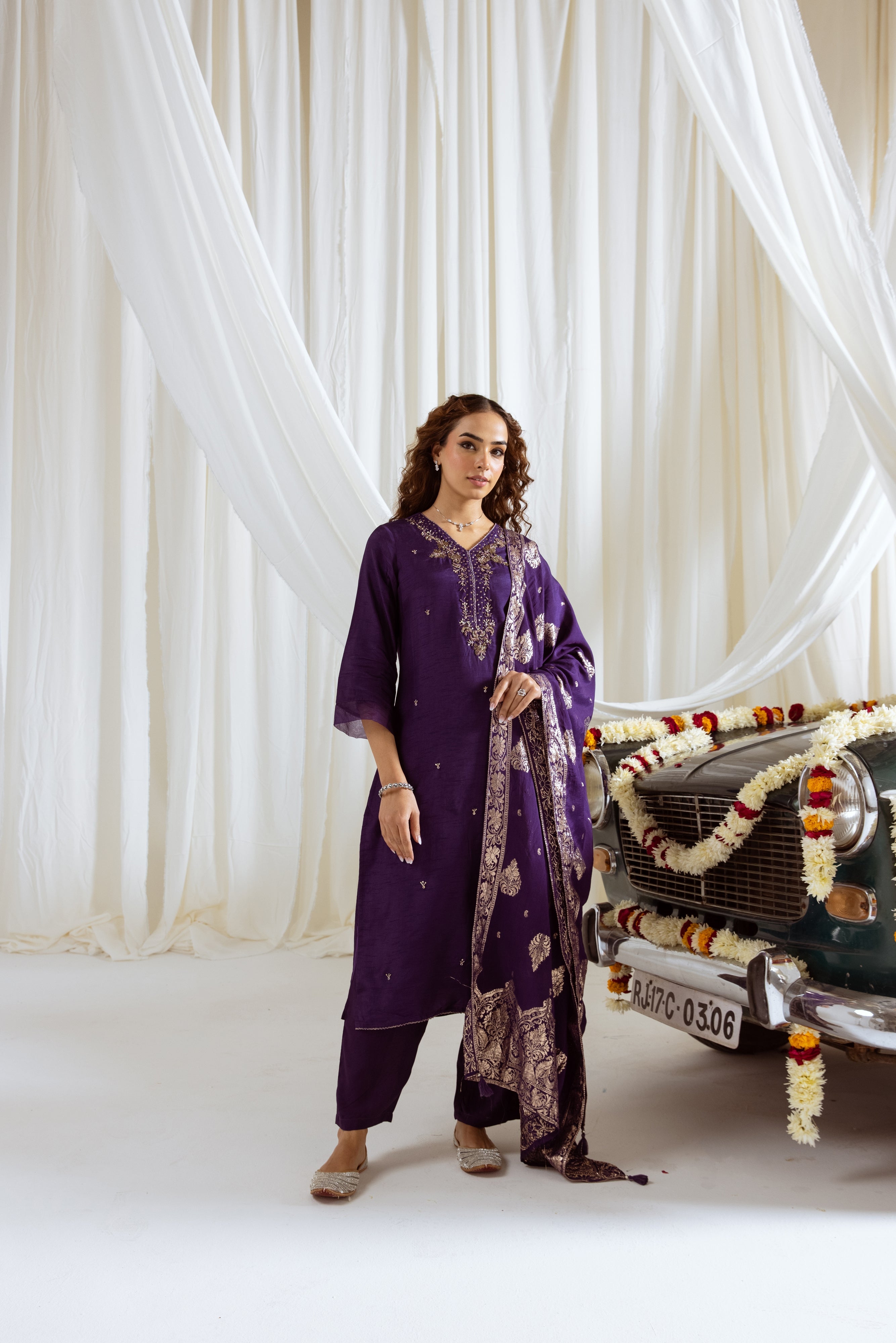 Purple Dolla Silk Kurta Pant and Dupatta Set