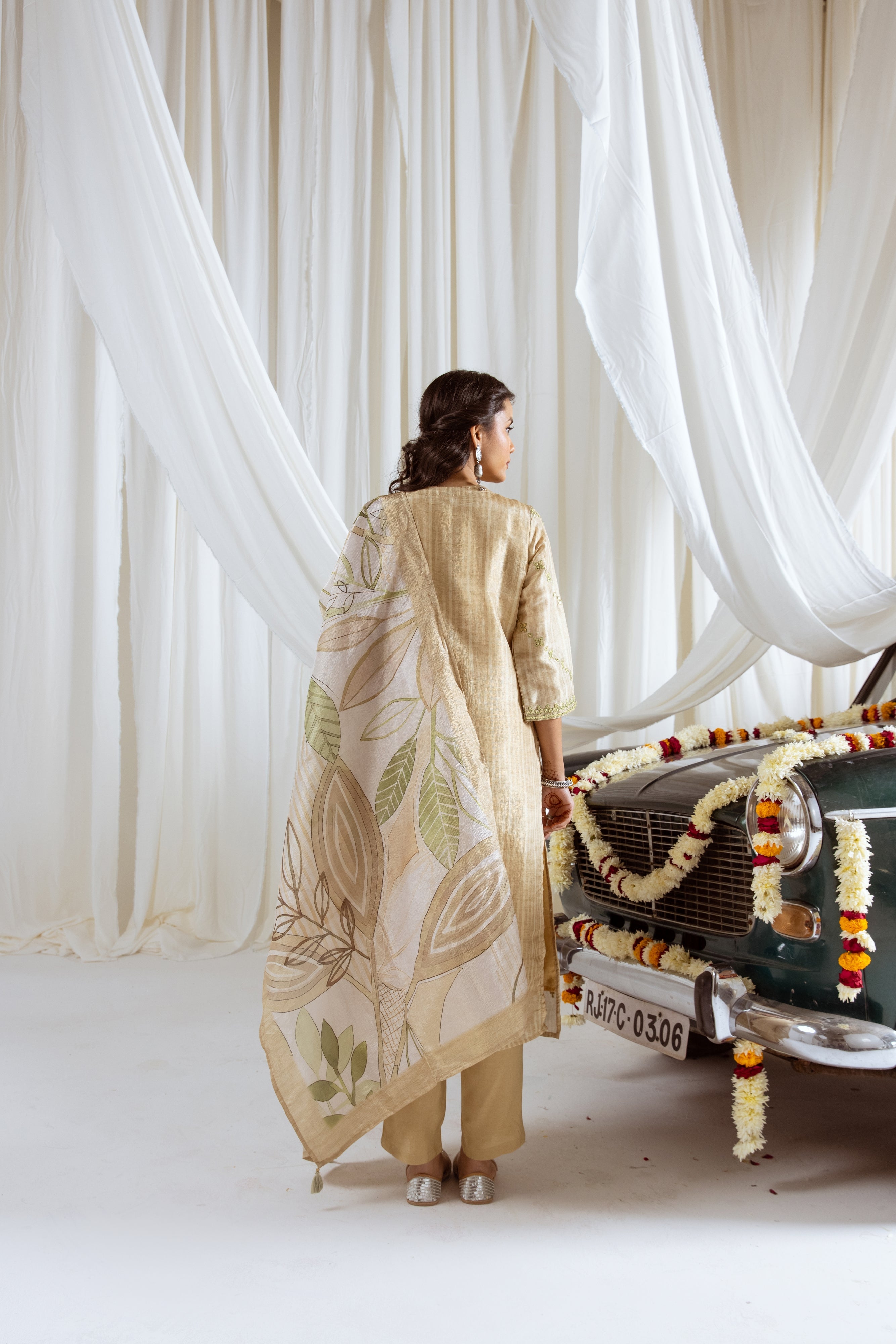 Pastel Yellow Tissue Simmer Kurta Pant and Dupatta Set
