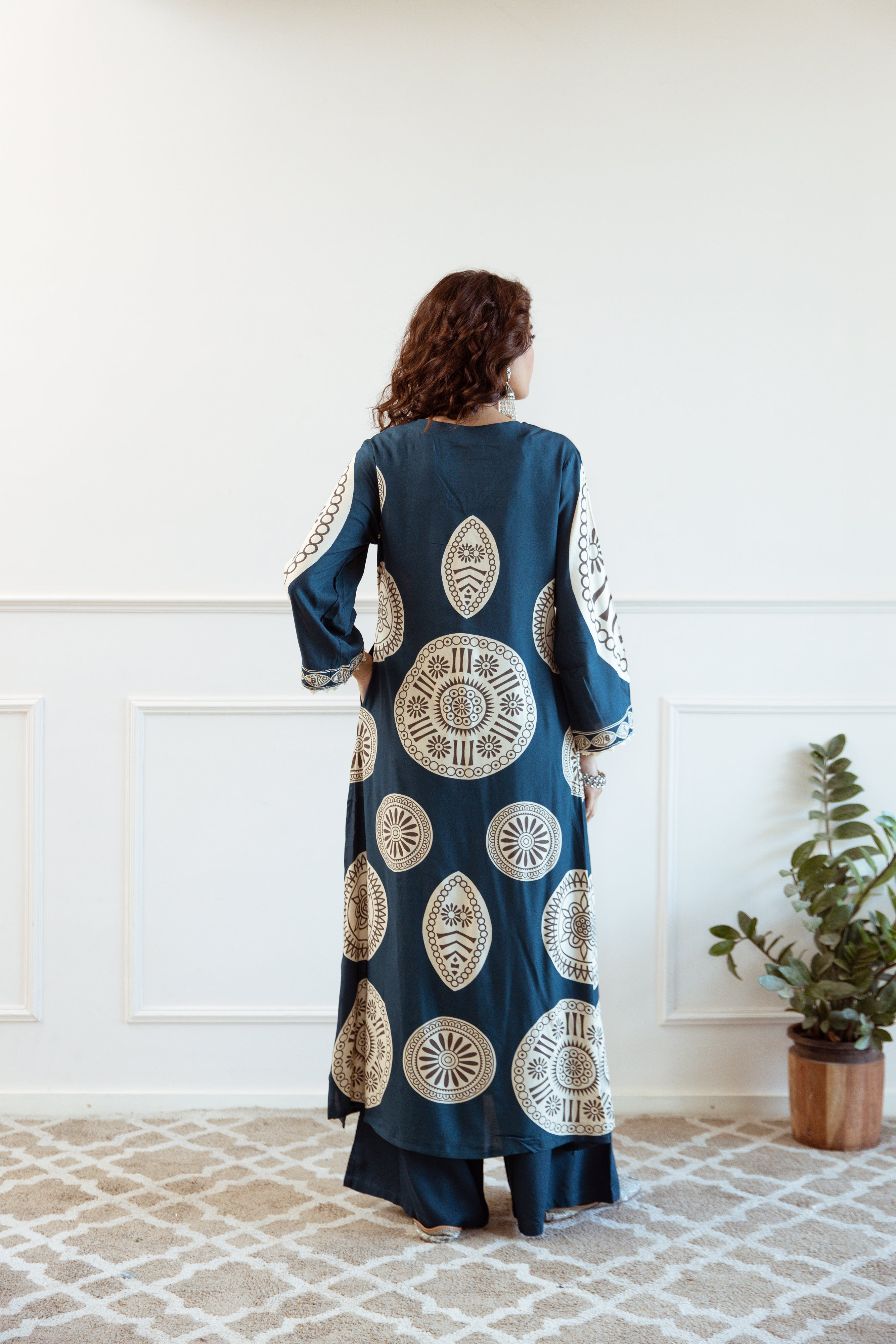 Women's Teal Blue German Rayon Kurta and Palazzo Set