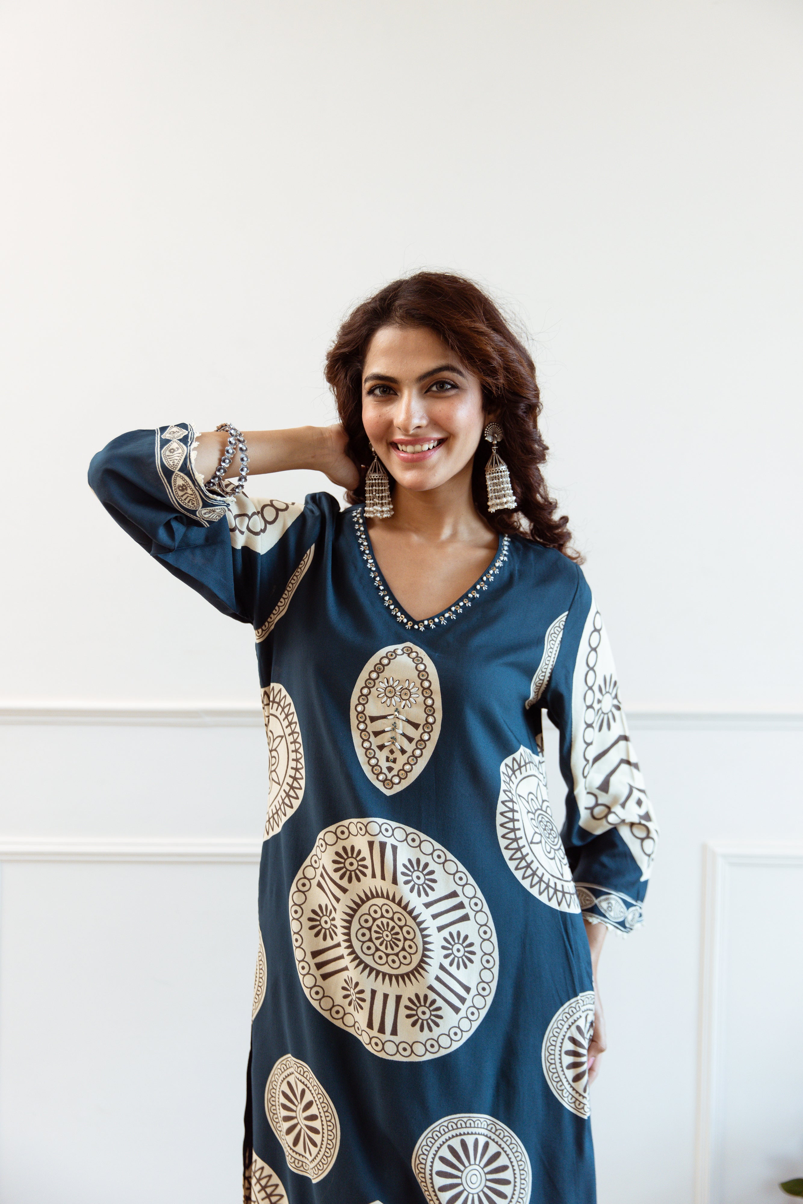Women's Teal Blue German Rayon Kurta and Palazzo Set